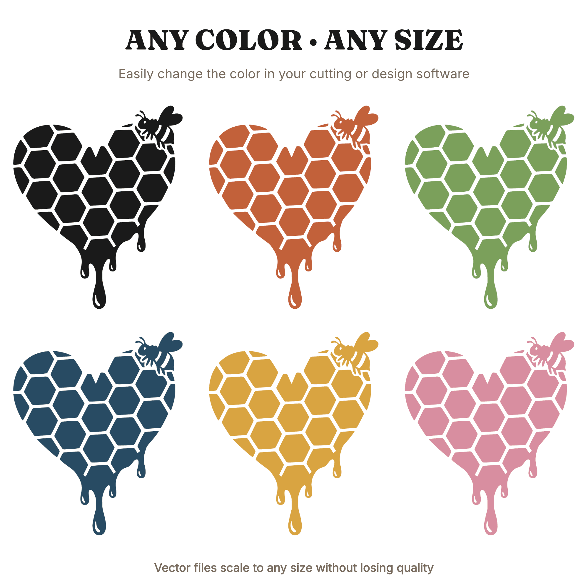 Honeycomb Heart SVG PNG, Bee Wedding Silhouette, Dripping Honey Cut File, Cottagecore Floral Design — view 2