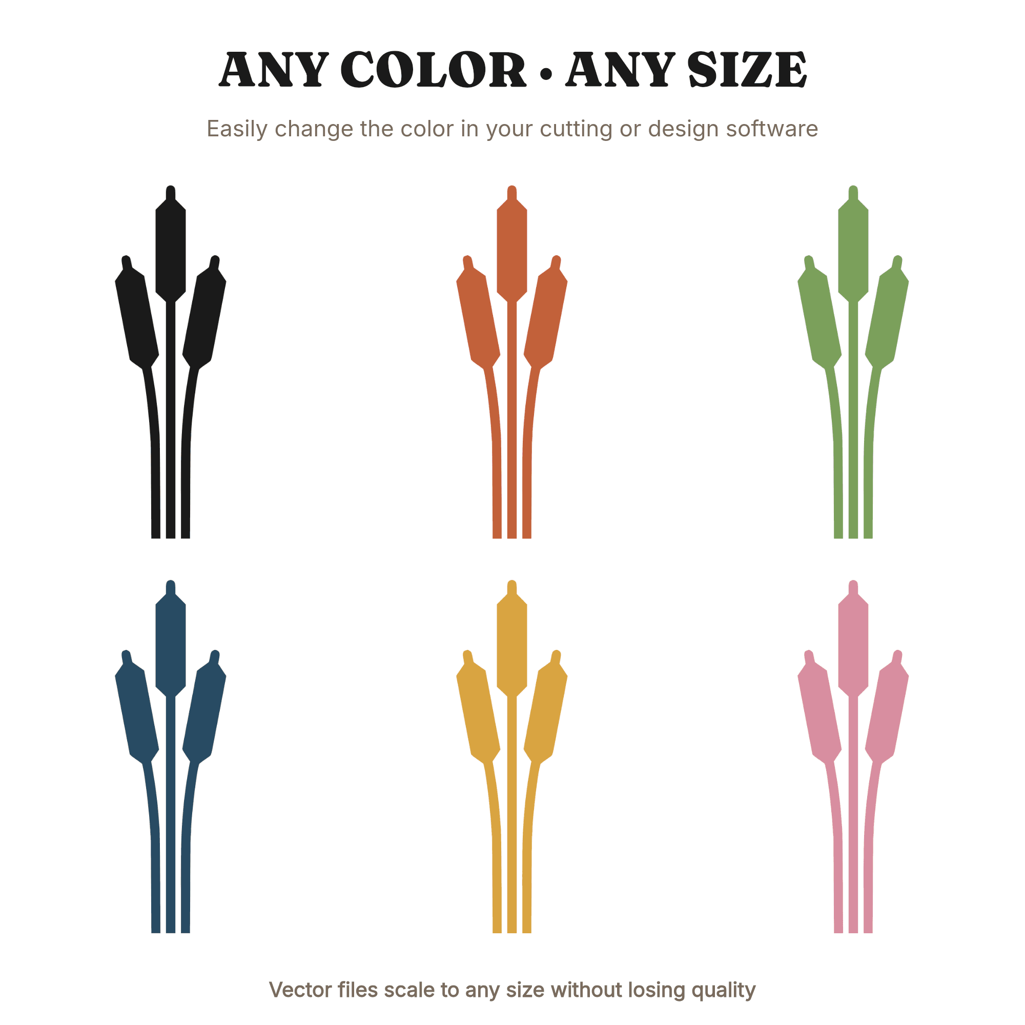 Summer Solstice Cattail SVG PNG, Art Deco Geometric Cattail Silhouette, Brutalist Nature Cut File — view 2