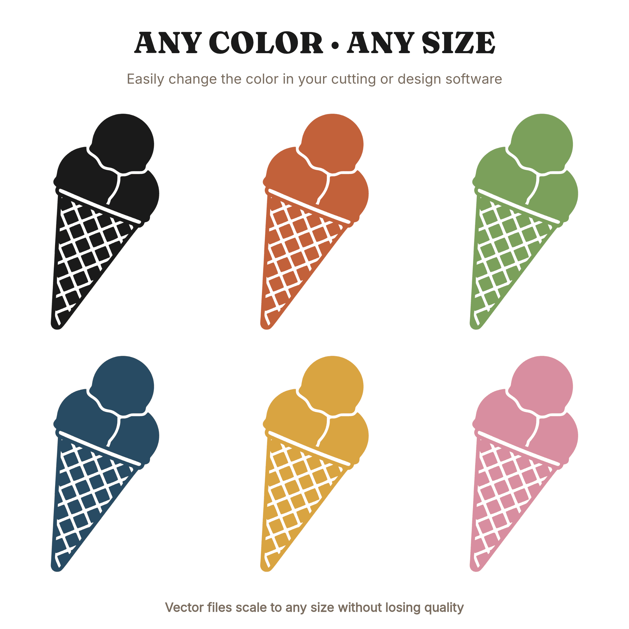 Retro Ice Cream Cone SVG PNG, Mid-Century Waffle Cone Cut File, National Ice Cream Day Design — view 2