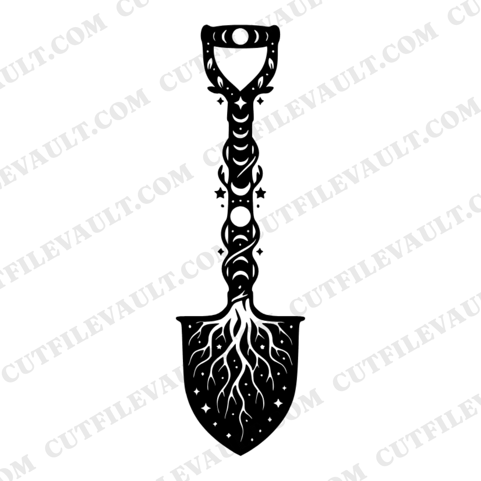 Summer Solstice Garden Spade SVG PNG, Mystical Vines Botanical Gardening Cut File for Cricut — view 1