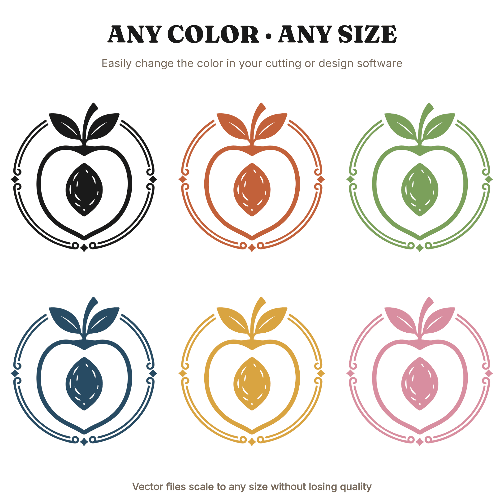 Peach Half Monogram Frame SVG PNG, Mid-Century Peach Cut File, August Birthday Decor, Kitchen Fruit SVG — view 2