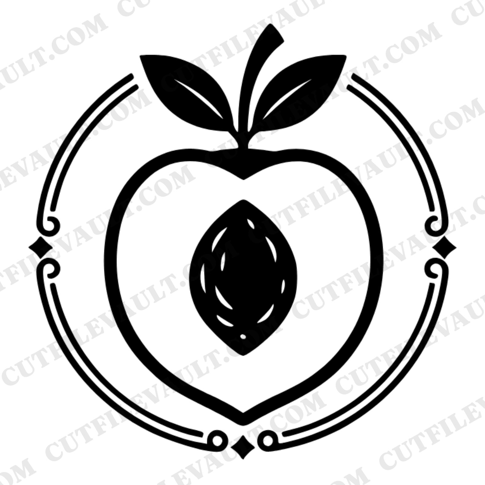 Peach Half Monogram Frame SVG PNG, Mid-Century Peach Cut File, August Birthday Decor, Kitchen Fruit SVG — view 1