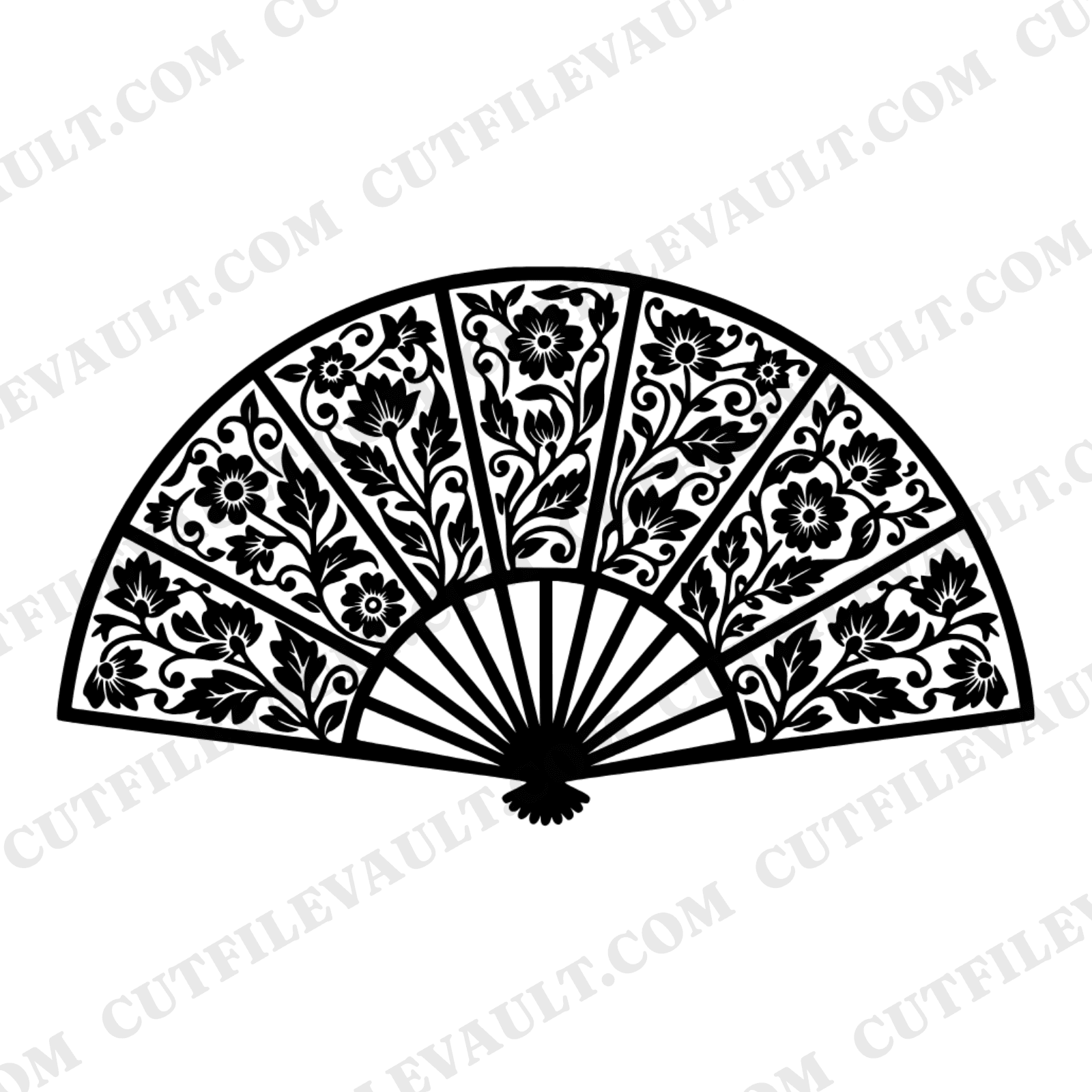 Fourth of July Botanical Fan SVG PNG Stained Glass Silhouette Vintage Wildflower Cut File — view 1