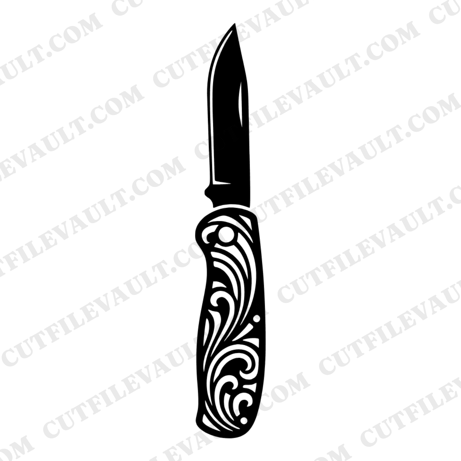 Vintage Folding Tackle Knife SVG PNG Art Nouveau Handle Line Art Cut File Father's Day Gift
