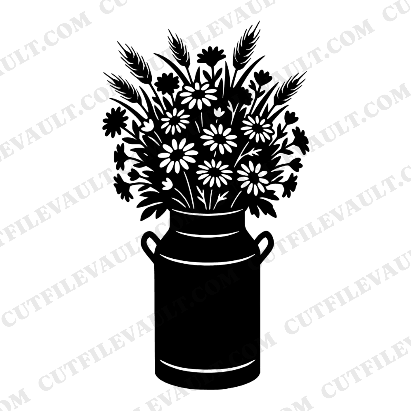 Vintage Milk Can with Wildflowers SVG PNG, Fourth of July Farmhouse Decor, Patriotic Bouquet Cut File — view 1