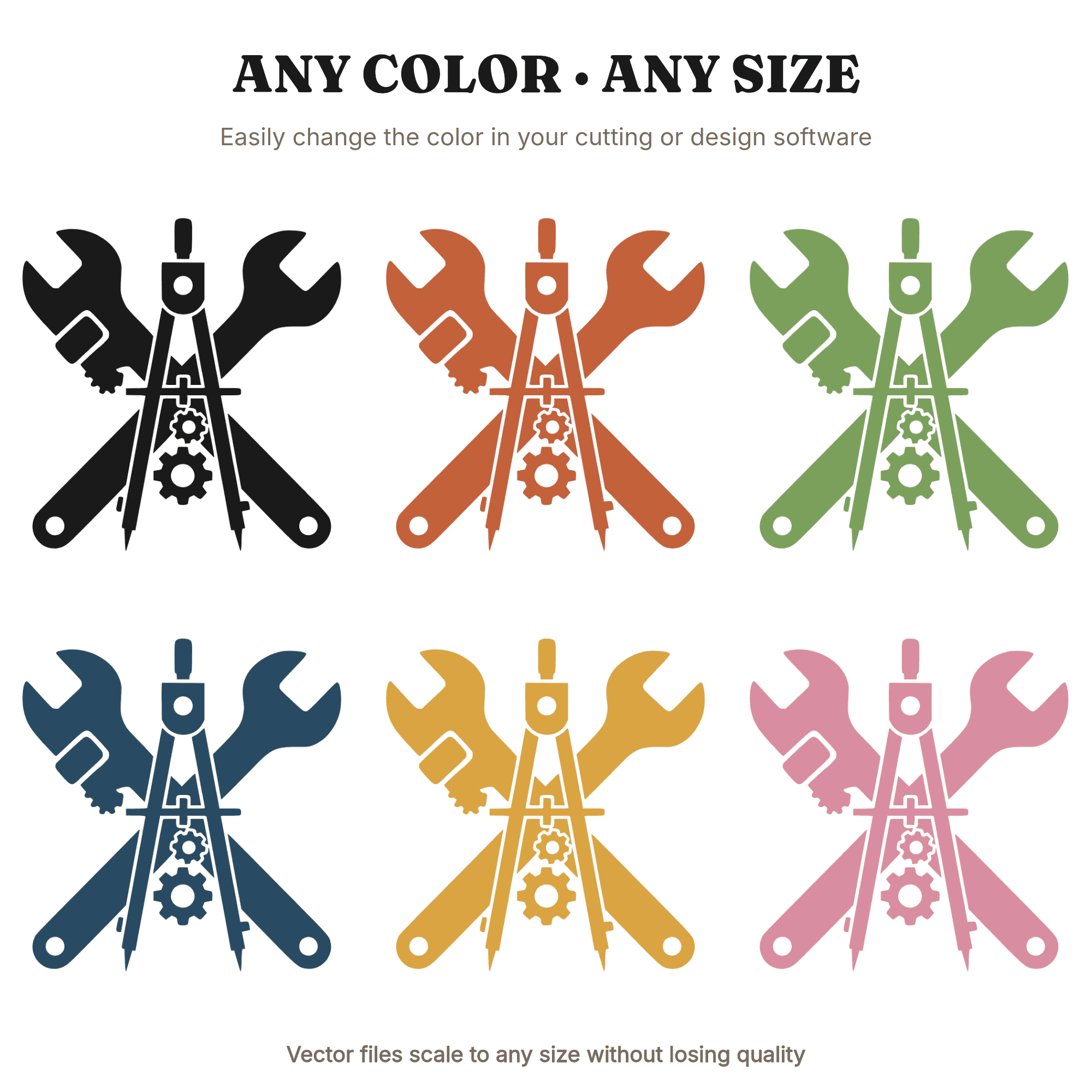 Father's Day Wrench Compass SVG PNG, Crossed Tools Craftsman Dad Cut File, Industrial Gear Design — view 2