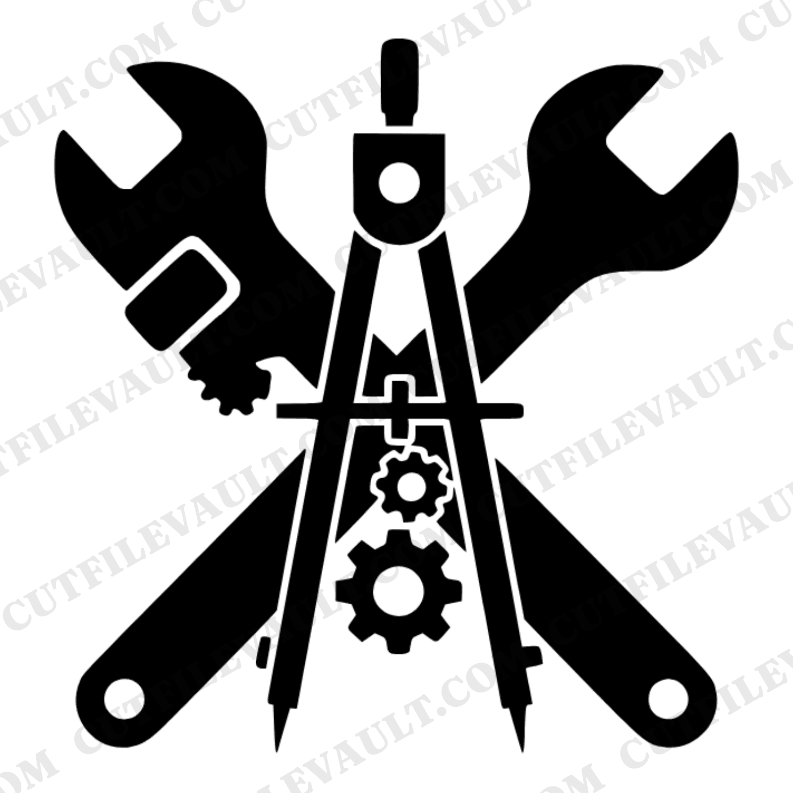 Father's Day Wrench Compass SVG PNG, Crossed Tools Craftsman Dad Cut File, Industrial Gear Design — view 1