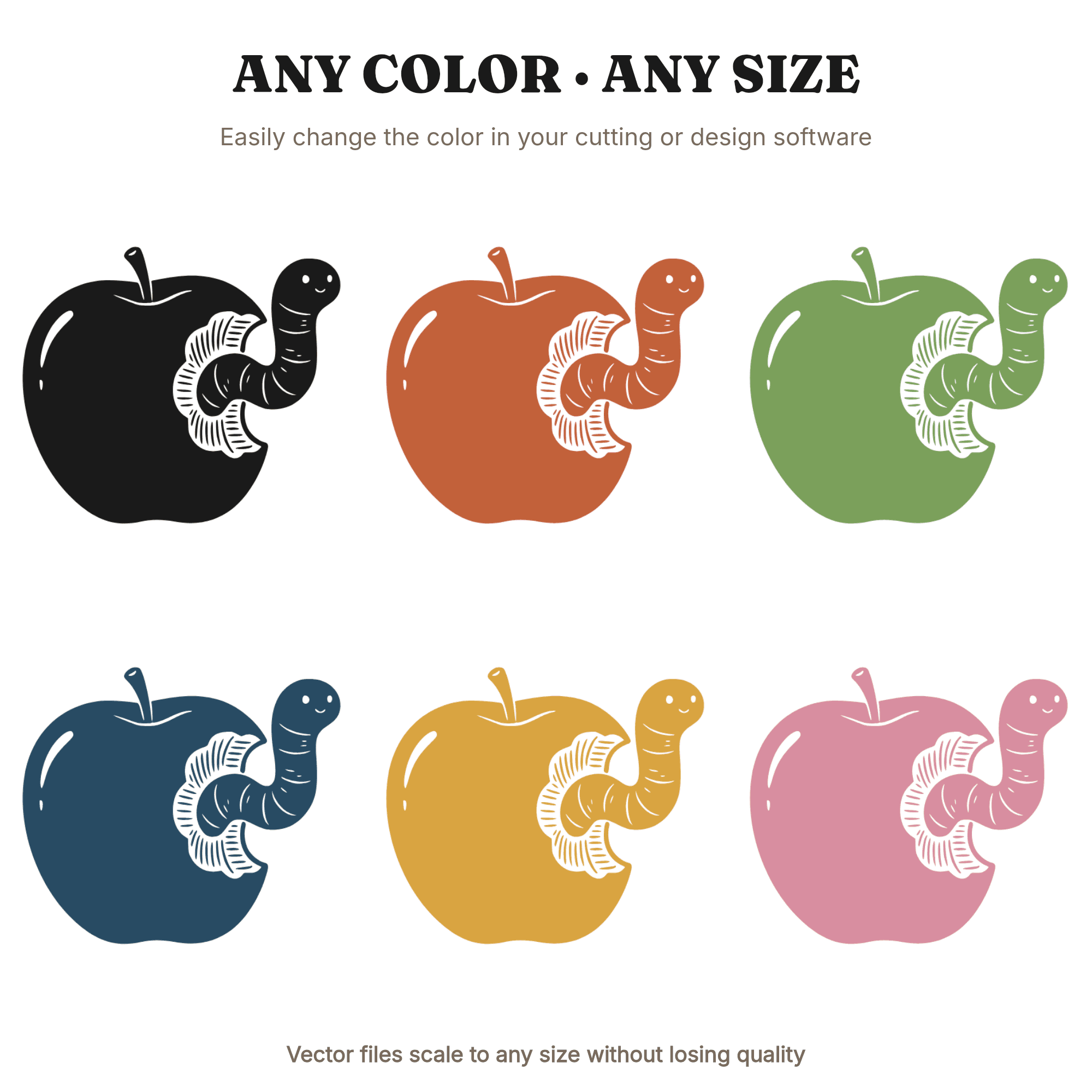 Bookworm Apple SVG PNG, Vintage Botanical Back to School Clipart, Kawaii Worm Teacher Gift Cut File — view 2