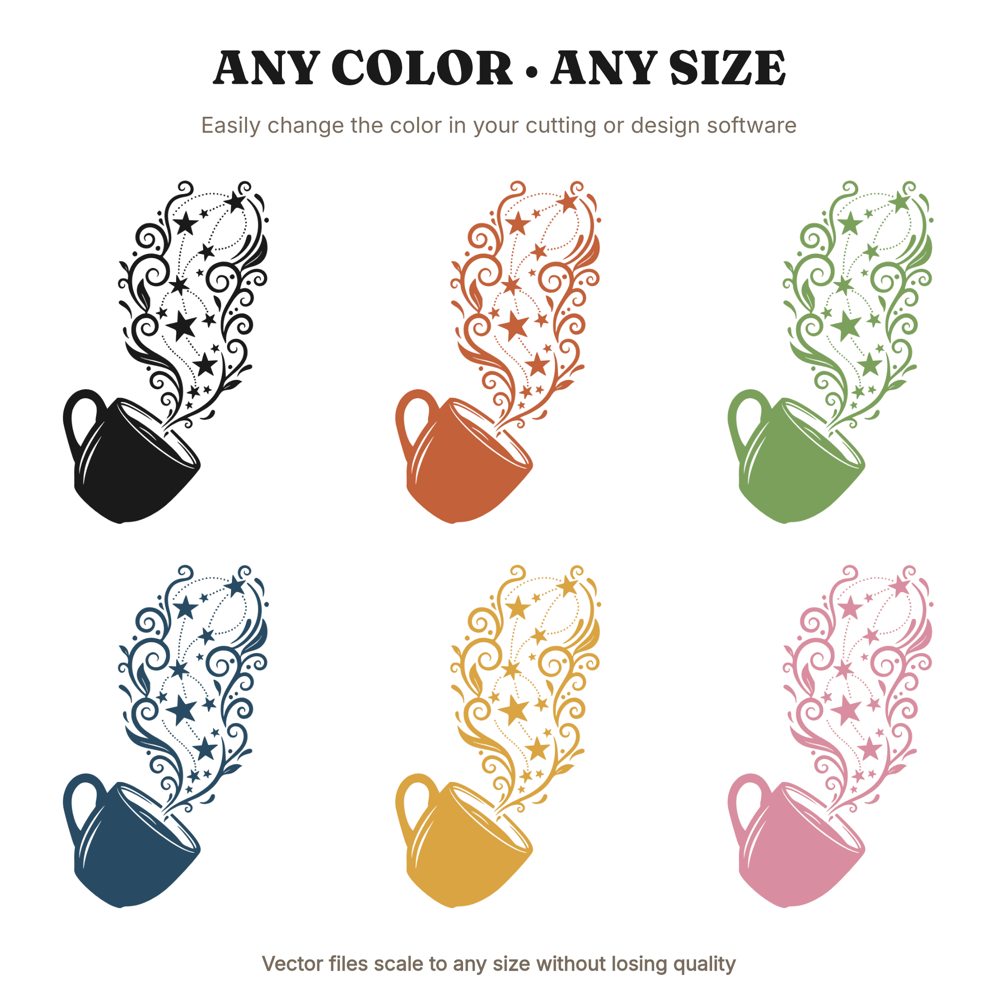 Labor Day Coffee Constellation SVG PNG, Vintage Botanical Coffee Mug with Stars Steam Design Cut File — view 2