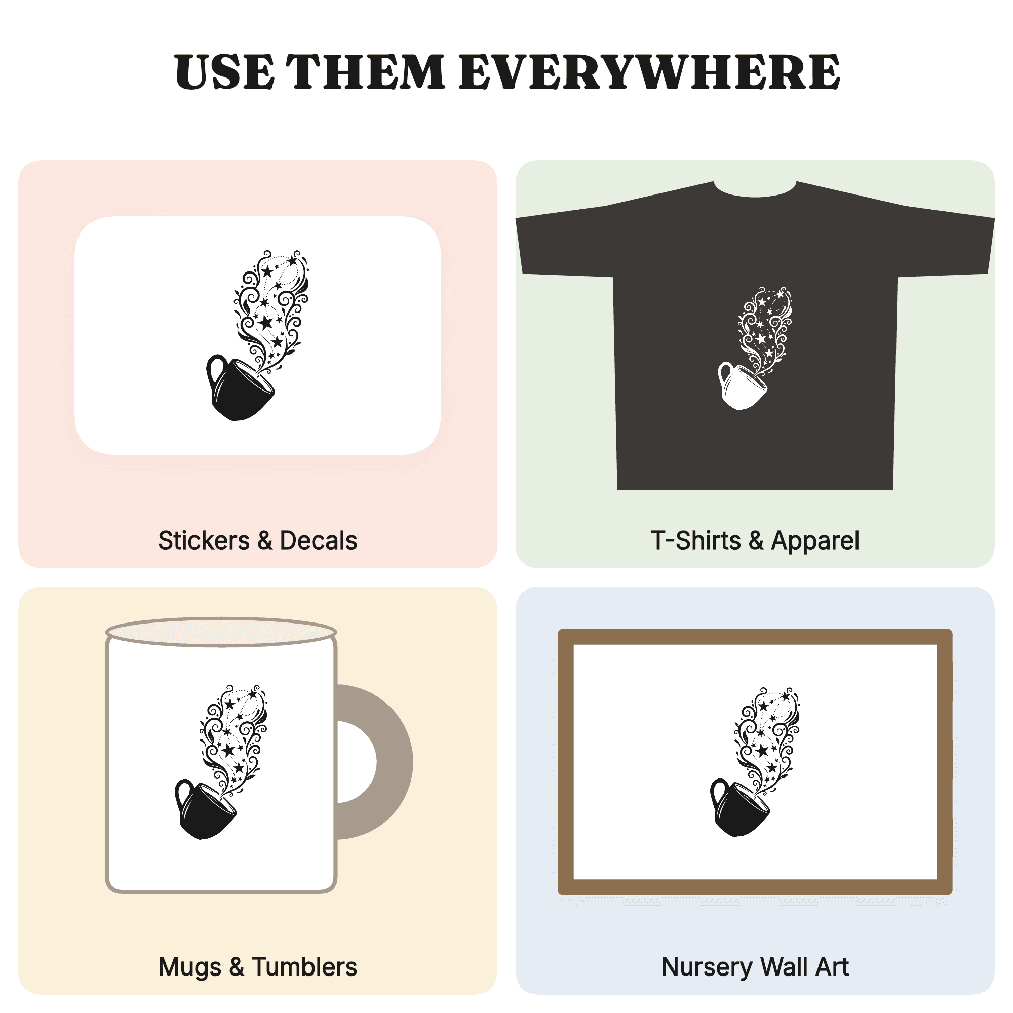 Labor Day Coffee Constellation SVG PNG, Vintage Botanical Coffee Mug with Stars Steam Design Cut File — view 3