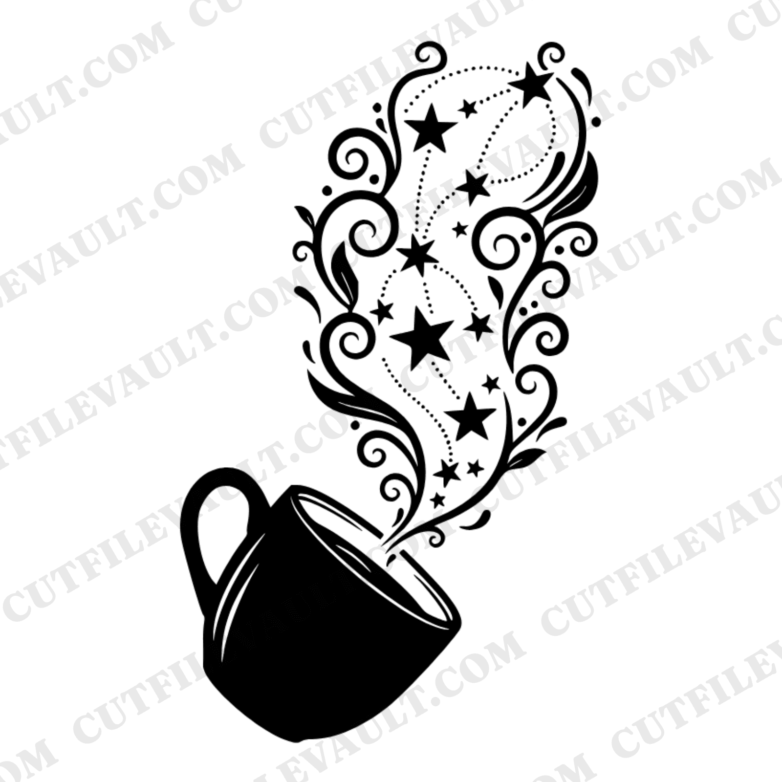 Labor Day Coffee Constellation SVG PNG, Vintage Botanical Coffee Mug with Stars Steam Design Cut File — view 1