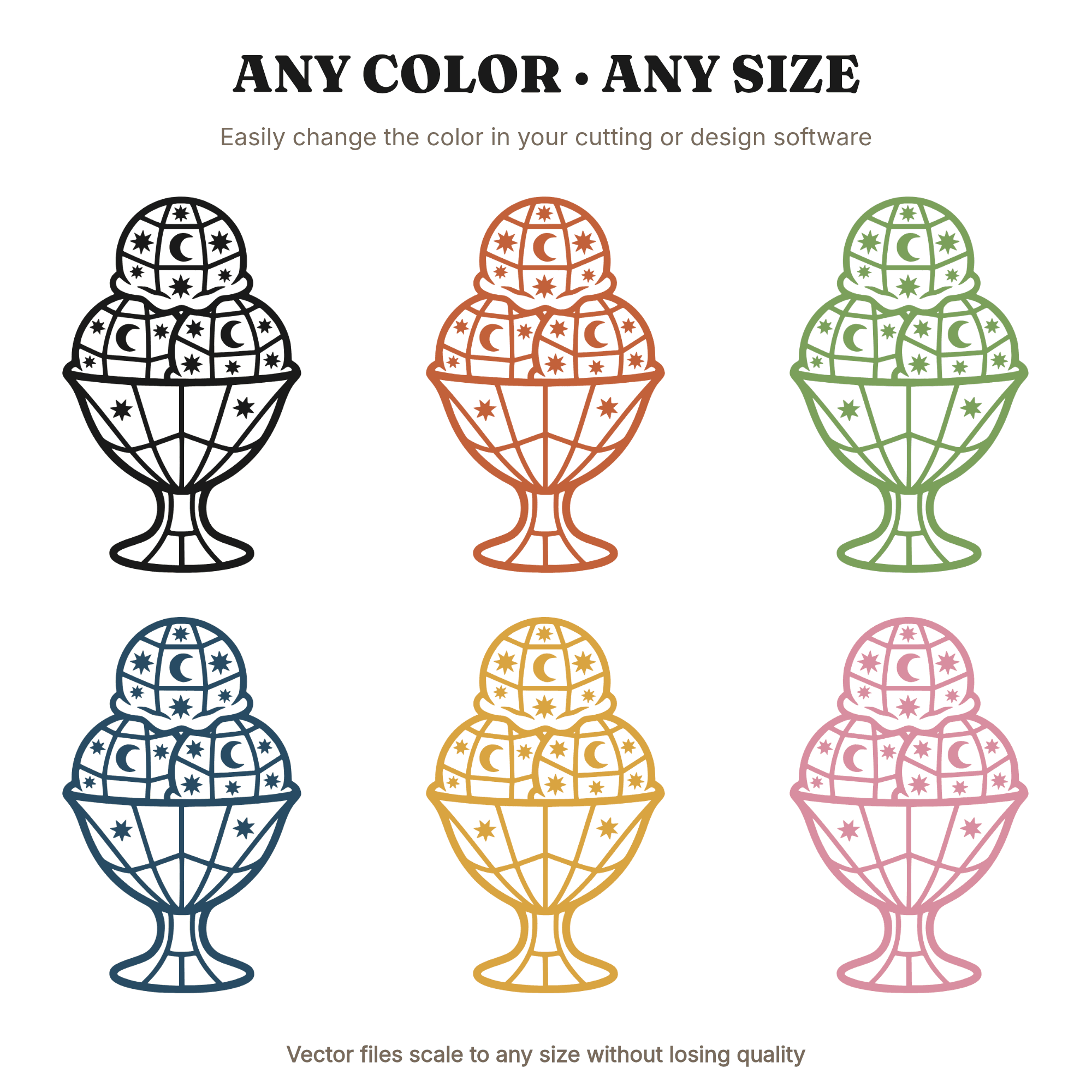 Celestial Sundae Bowl Stained Glass SVG PNG Ice Cream Cut File Mystical Stars Moons Design — view 2