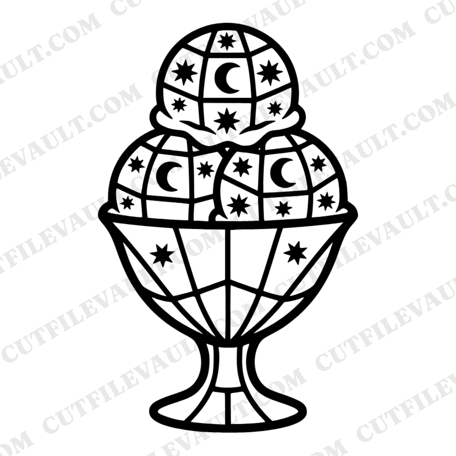 Celestial Sundae Bowl Stained Glass SVG PNG Ice Cream Cut File Mystical Stars Moons Design — view 1