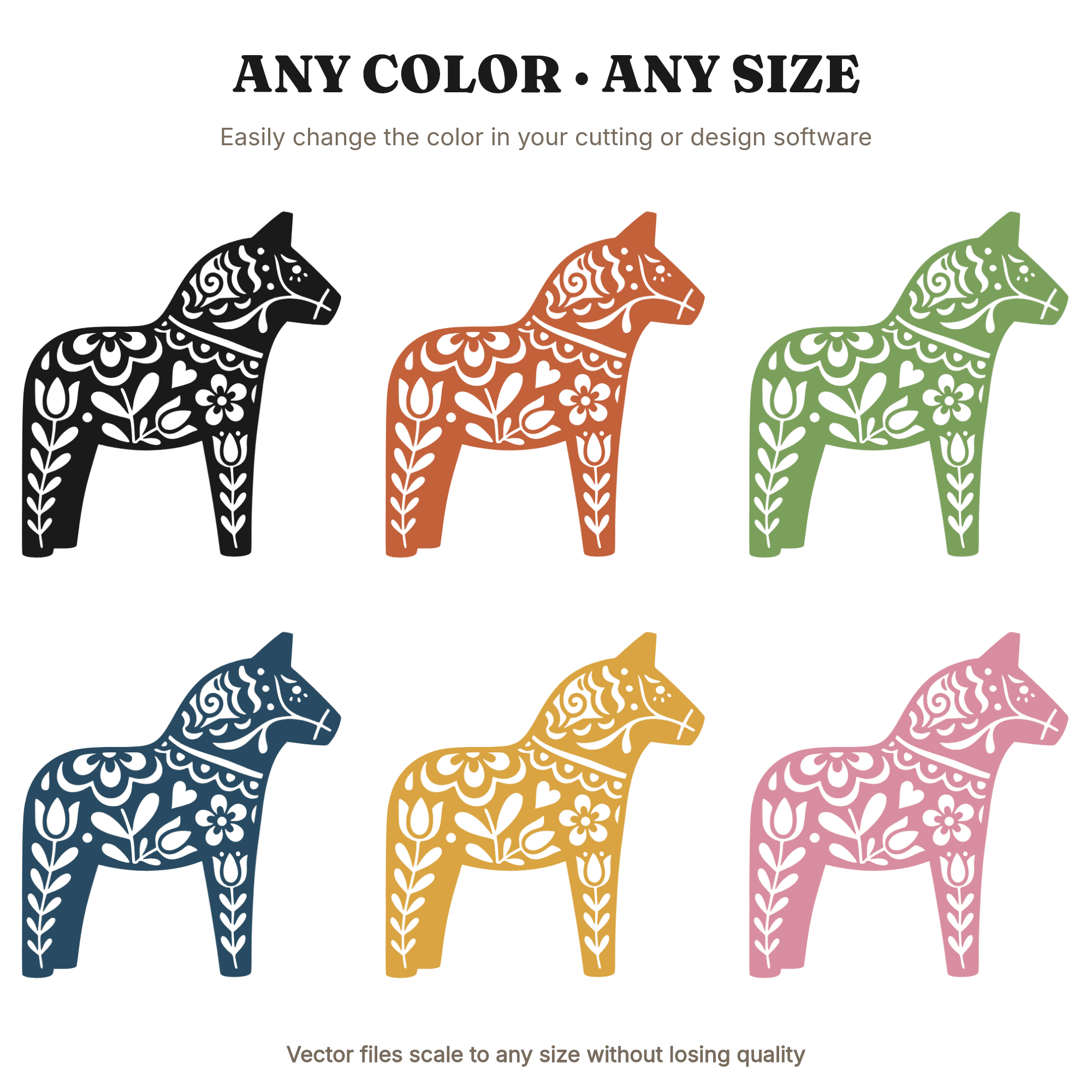 Swedish Dala Horse SVG PNG Summer Solstice Folk Floral Silhouette Cut File Scandinavian Nordic — view 2
