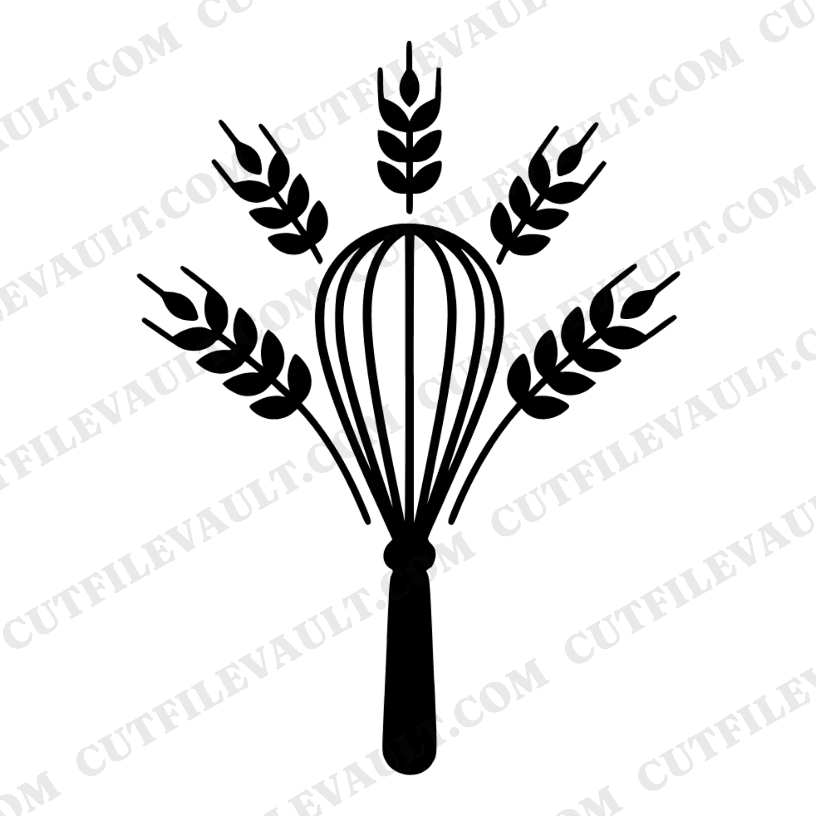 Harvest Whisk Thanksgiving SVG PNG, Mid-Century Kitchen Decor Cut File, Wheat Culinary Silhouette — view 1