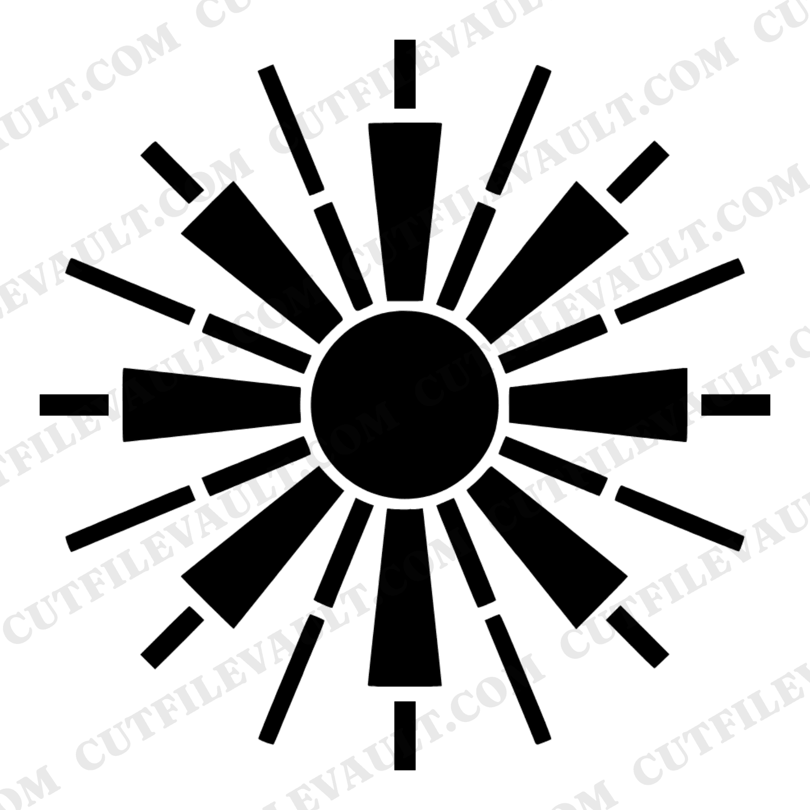 Summer Solstice Art Deco Sunburst Clock Face SVG PNG Cut File Geometric Sun Rays Digital Download — view 1