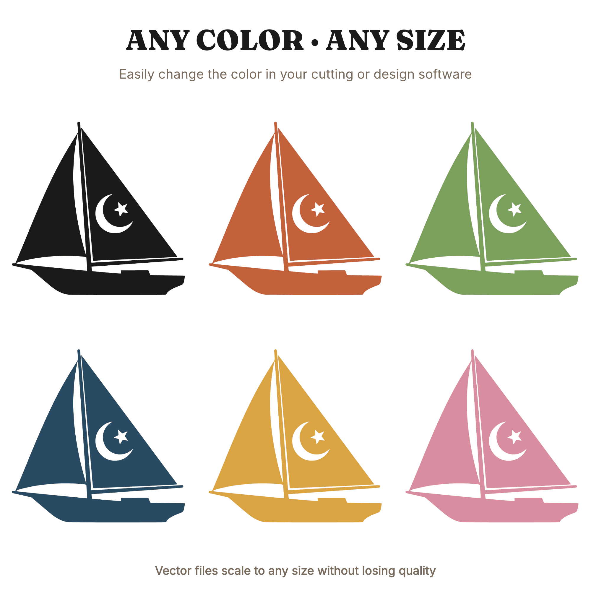 Celestial Sailboat SVG PNG, Mystical Moon Stars Nautical Cut File, Father's Day Sailing Design — view 2
