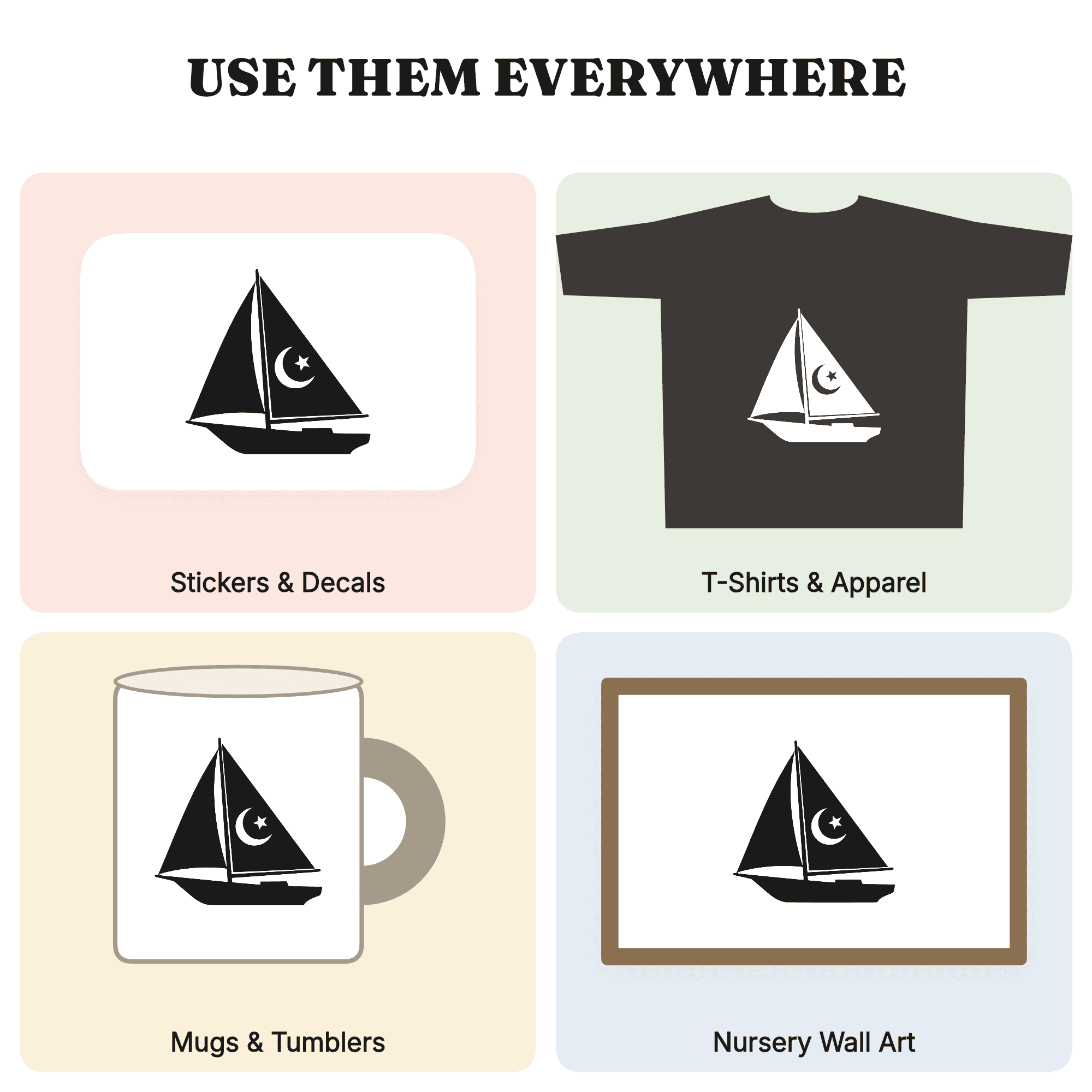 Celestial Sailboat SVG PNG, Mystical Moon Stars Nautical Cut File, Father's Day Sailing Design — view 3