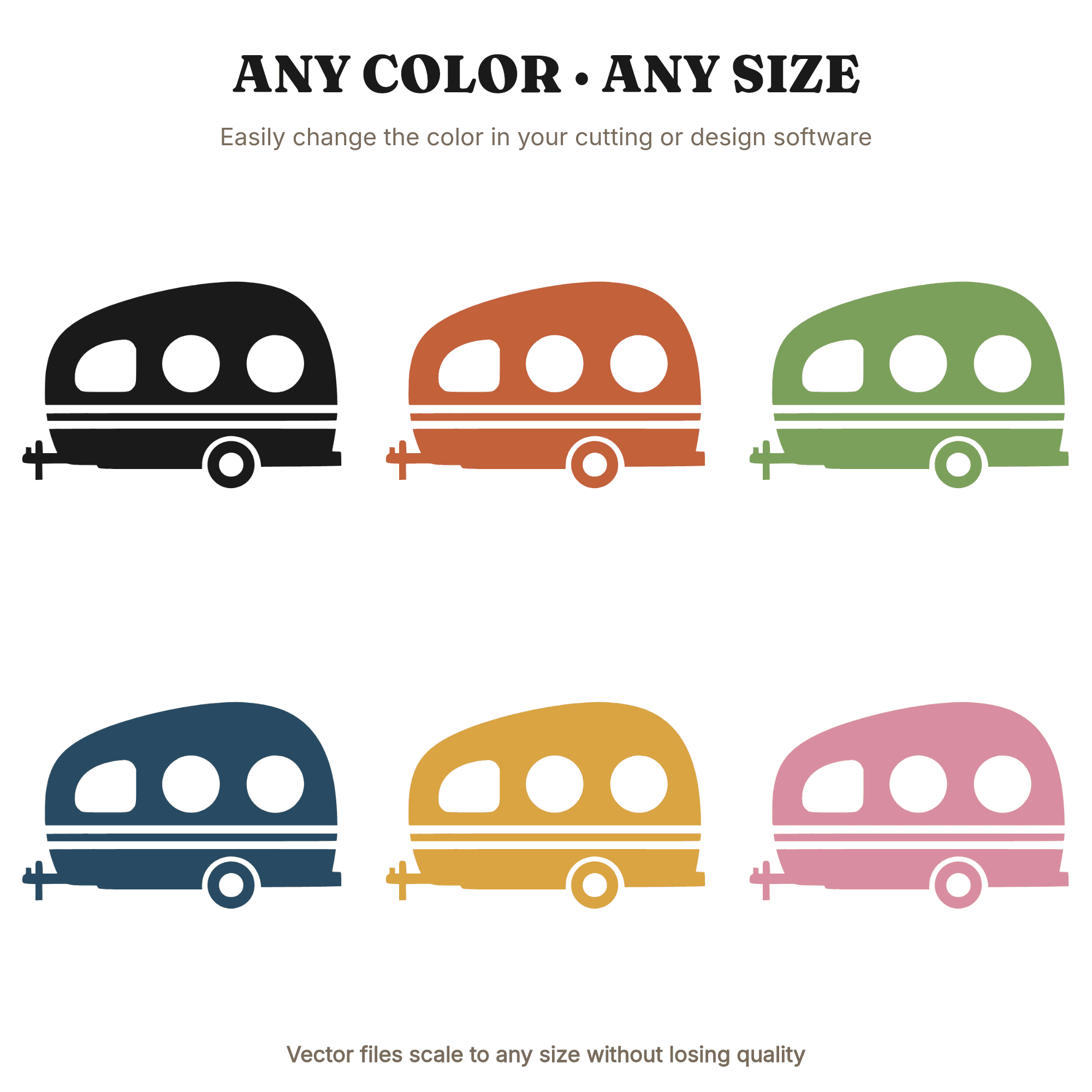 Groovy Vintage Camper Trailer SVG PNG, Retro 70s RV Silhouette, Summer Vacation Cut File — view 2