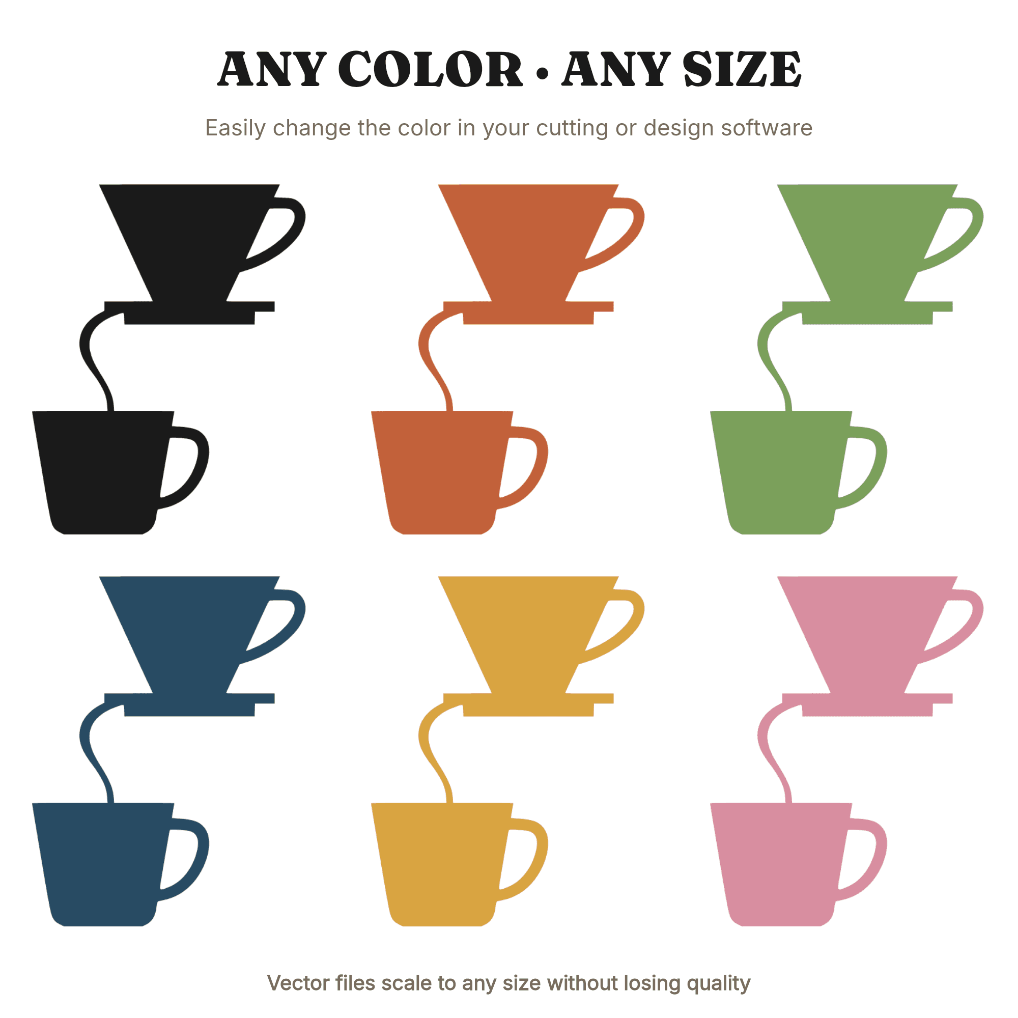 Pour Over Coffee Dripper SVG PNG, National Coffee Day Cut File, Mid Century Coffee Silhouette — view 2