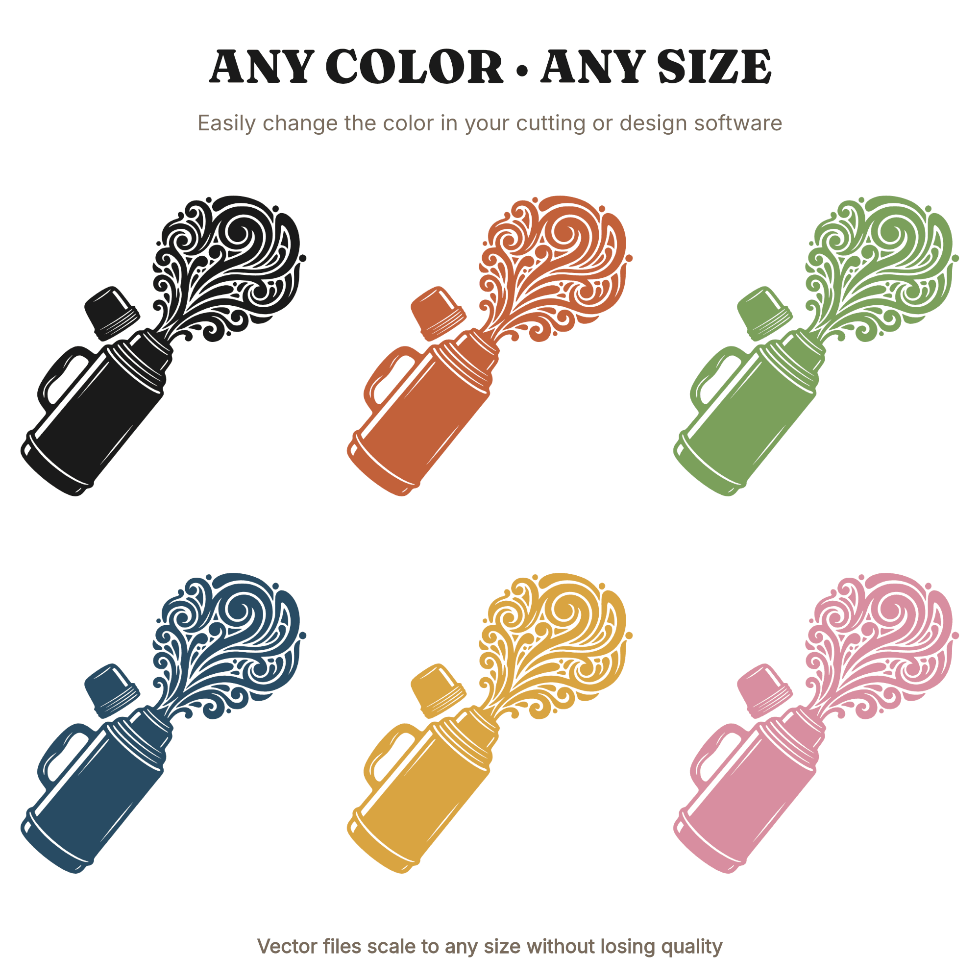 Vintage Thermos SVG PNG, Art Nouveau Steam Swirls, Back to School Lunchbox Label Cut File — view 2