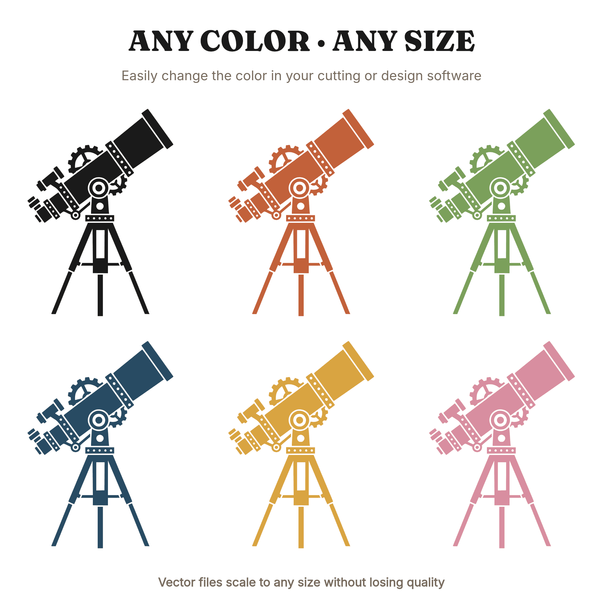Steampunk Telescope SVG PNG, Art Deco Observatory Tripod Cut File, Science Discovery Clipart — view 2