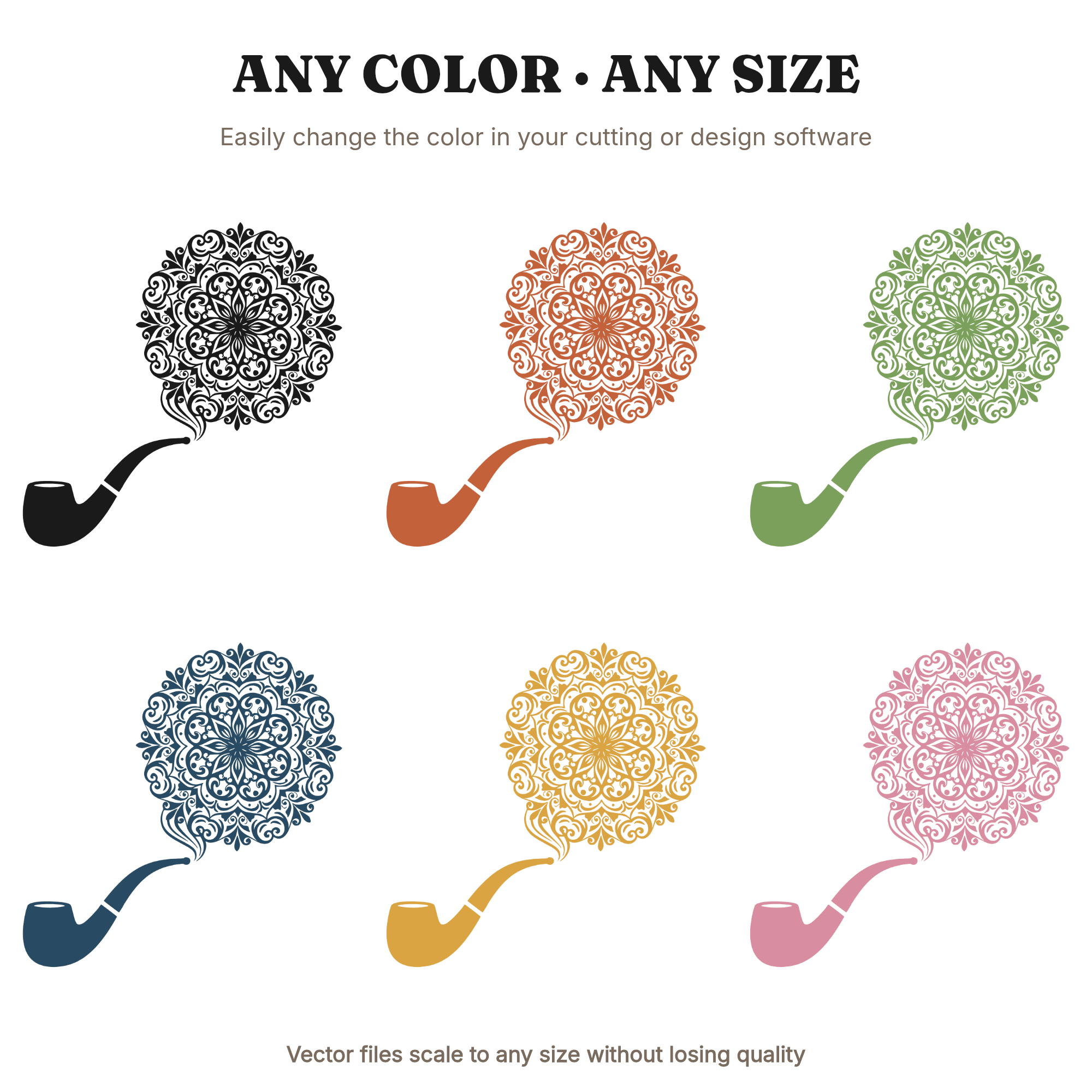 Vintage Pipe Mandala SVG PNG, Boho Smoke Silhouette, Father's Day Cut File, Tobacco Pipe Design — view 2