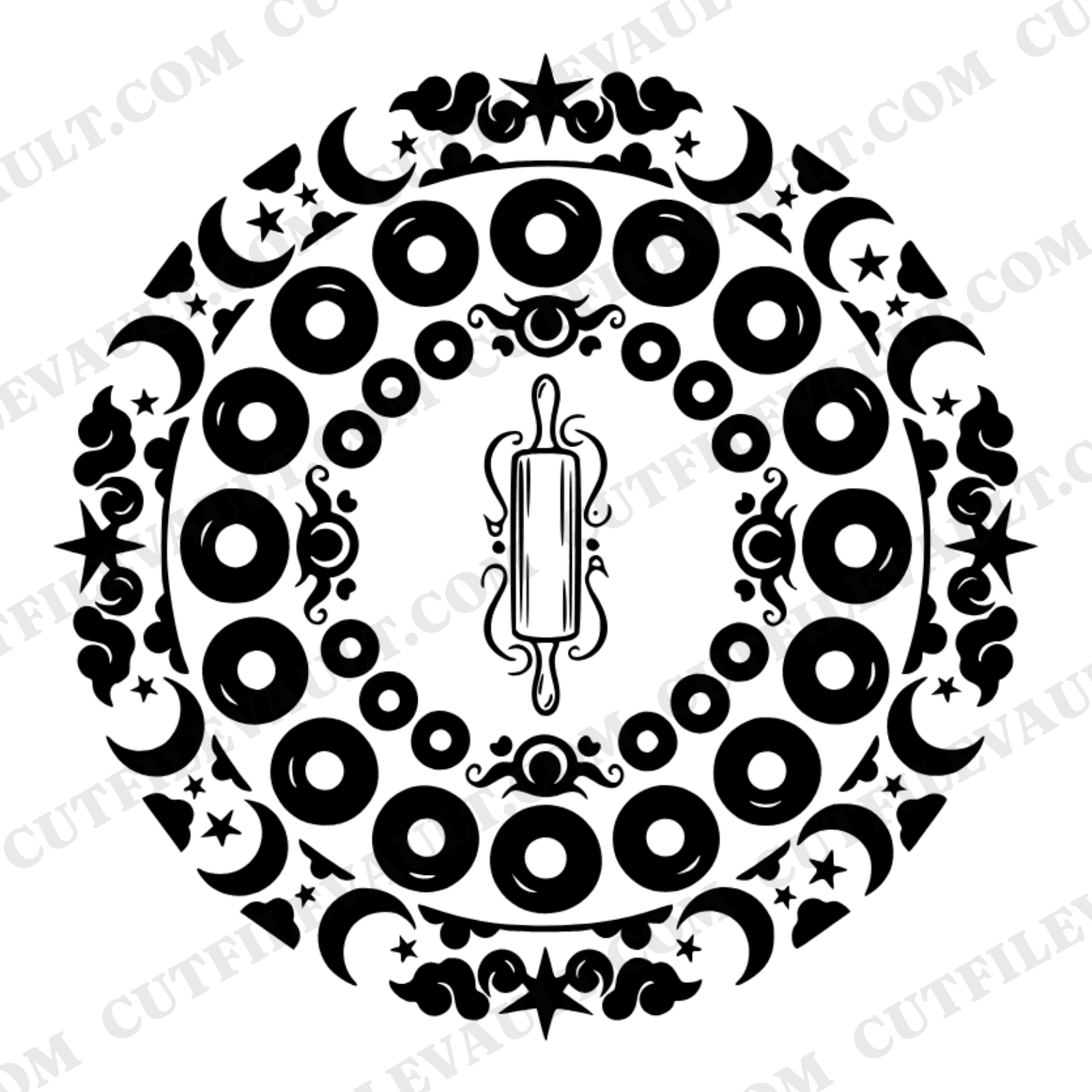Celestial Donut Mandala Rolling Pin SVG PNG Baker Badge Mystical Kitchen Cut File National Donut Day — view 1