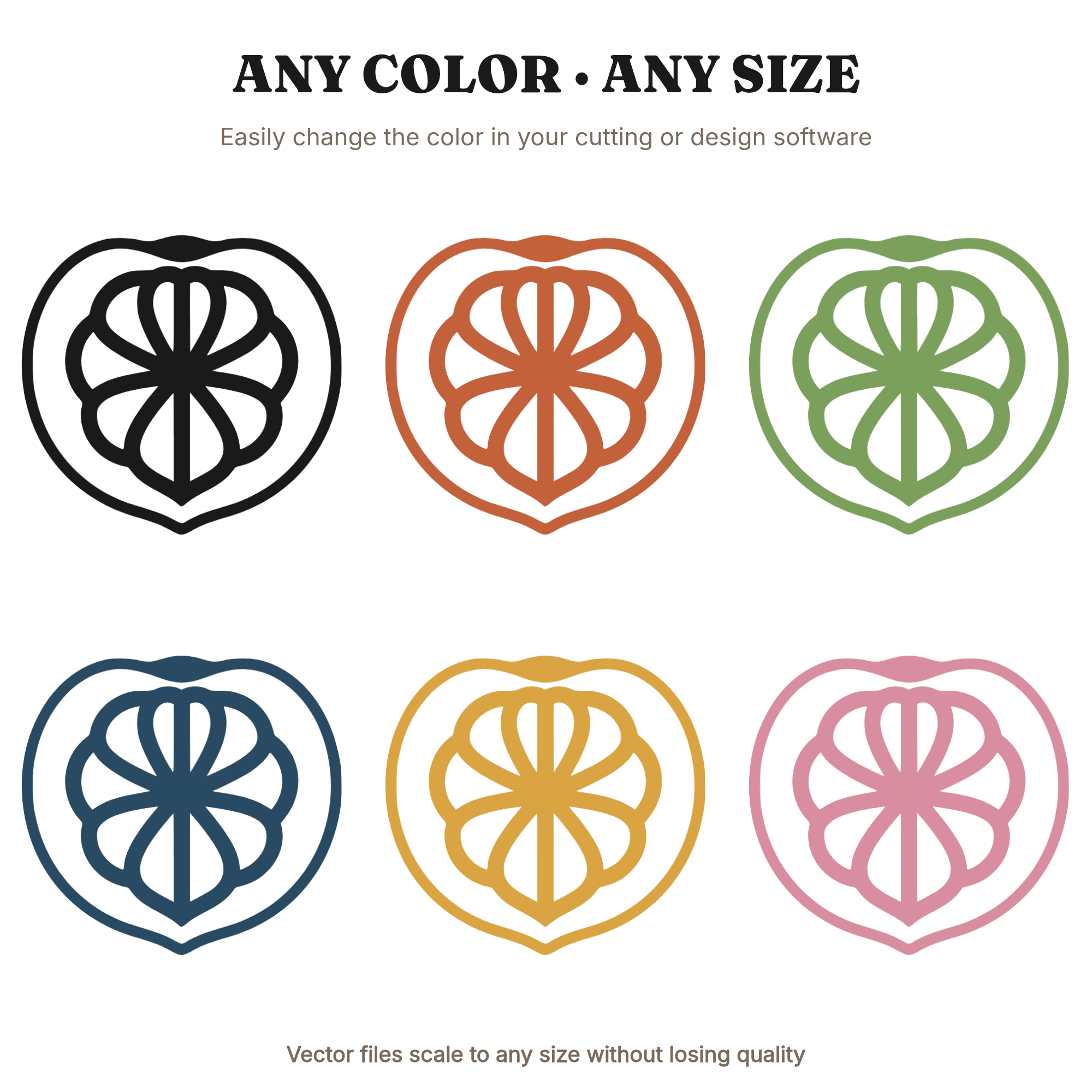 Peach Pit Cross Section SVG PNG, Botanical Mandala Cut File, Mid-Century Fruit Illustration — view 2