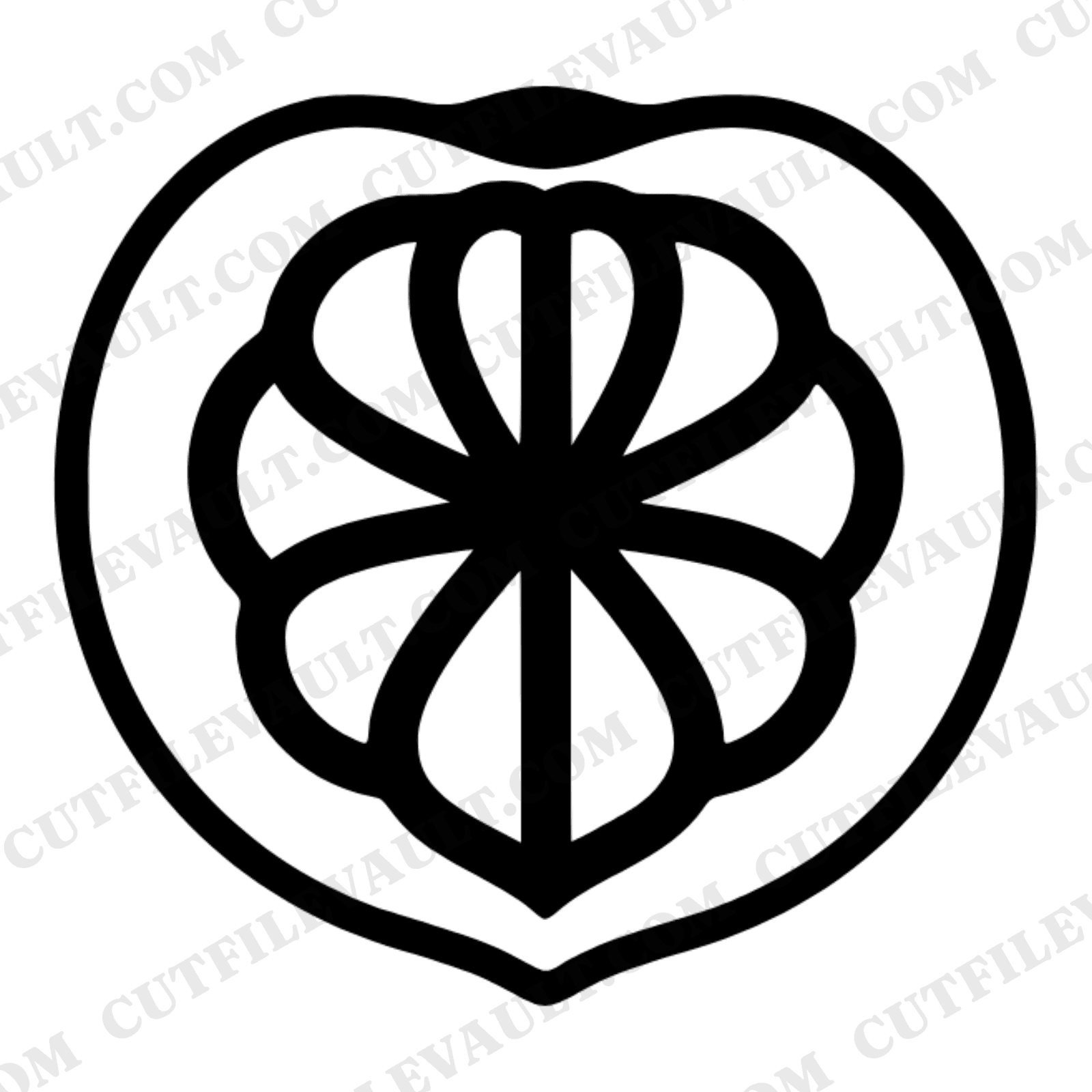 Peach Pit Cross Section SVG PNG, Botanical Mandala Cut File, Mid-Century Fruit Illustration — view 1