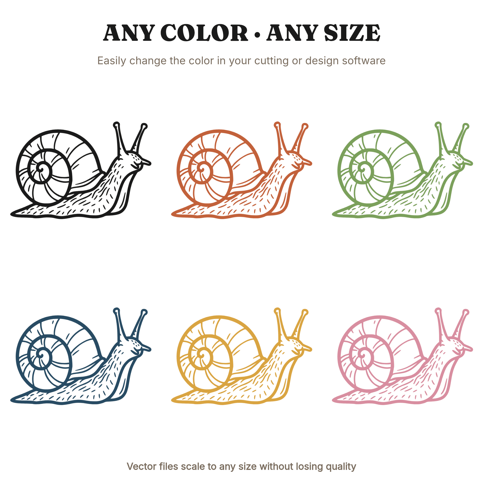 Summer Solstice Garden Snail SVG PNG, Scandinavian Line Art Spiral Shell Cut File for Cricut — view 2