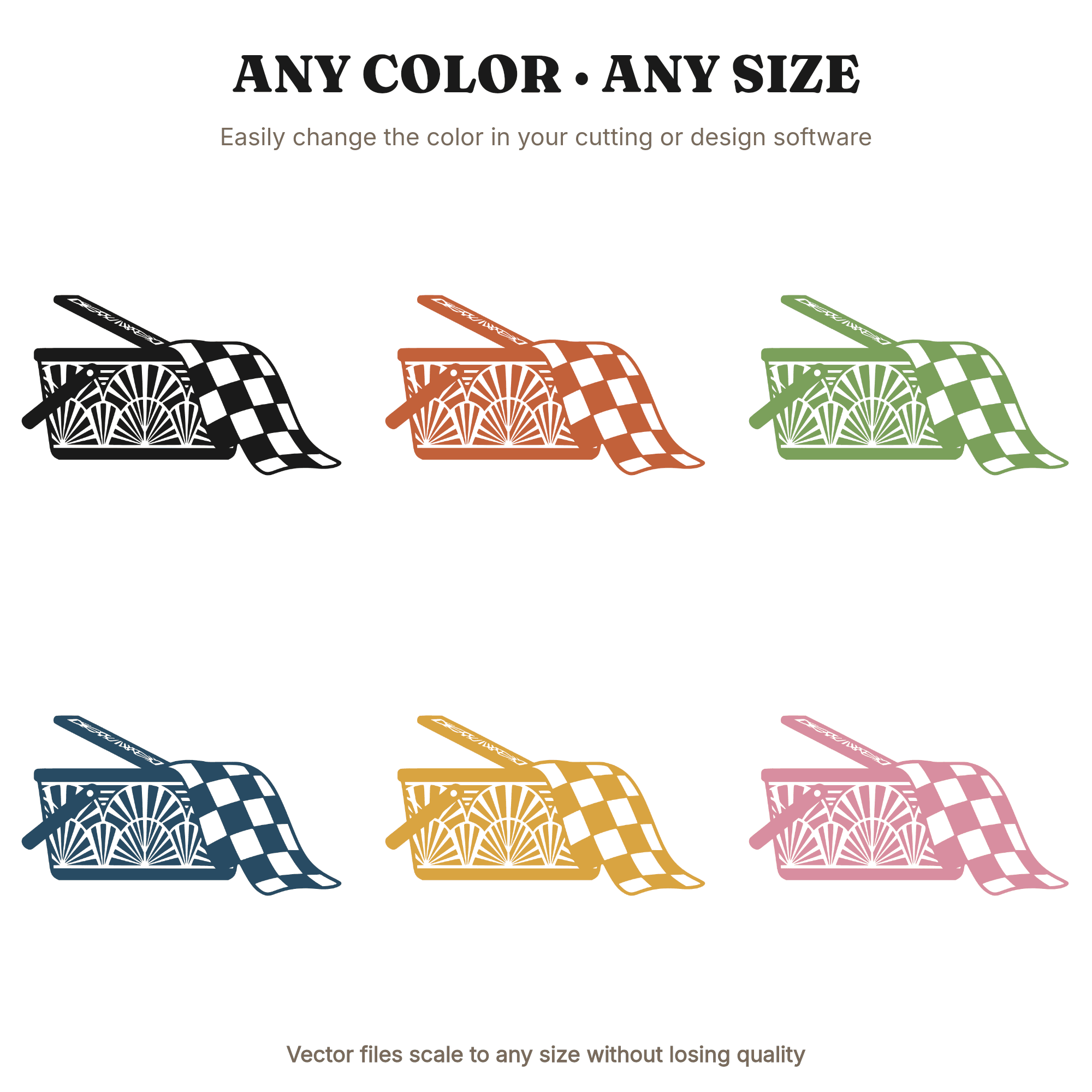 Vintage Picnic Basket SVG PNG Art Deco Checkered Blanket Silhouette Cut File Fourth of July — view 2