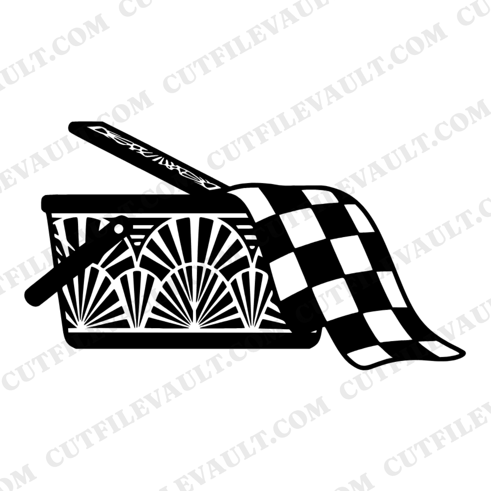 Vintage Picnic Basket SVG PNG Art Deco Checkered Blanket Silhouette Cut File Fourth of July — view 1
