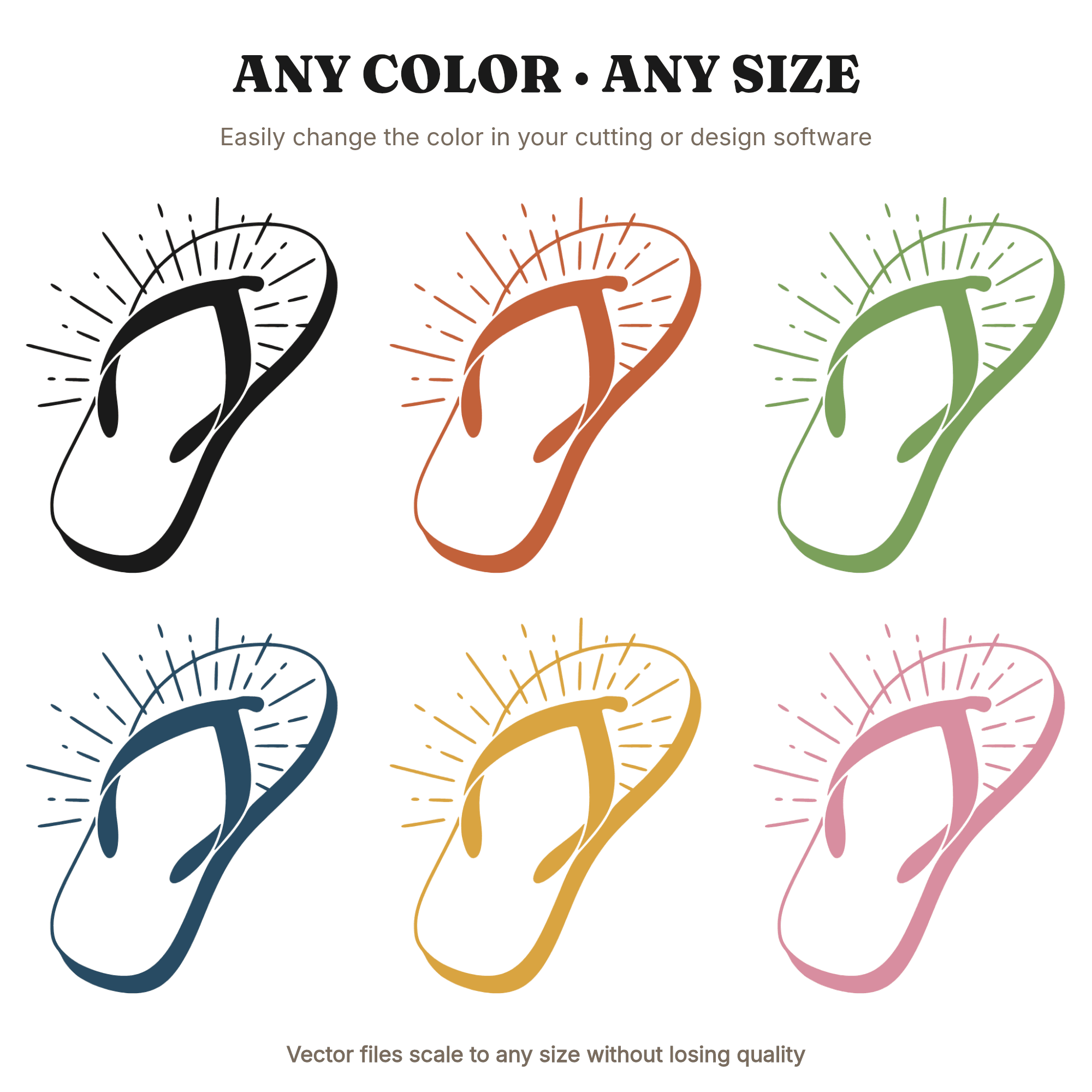 Summer Solstice Flip Flop SVG PNG, Sun Rays Sandal Cut File, Beach Summer Scandinavian Line Art — view 2