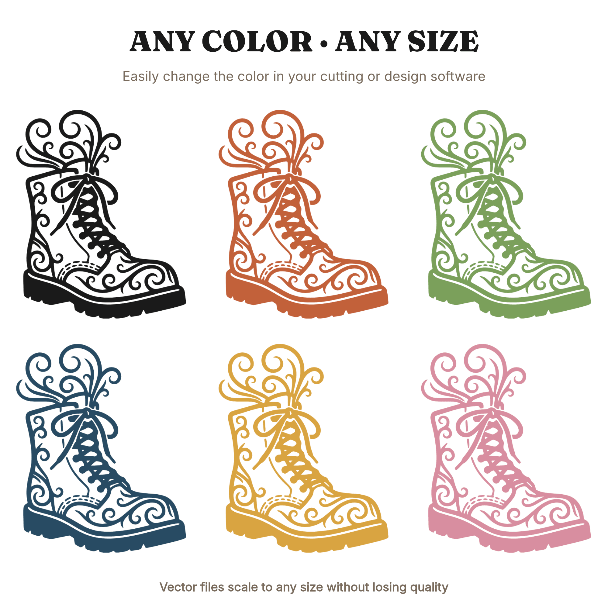 Labor Day Work Boot Monogram SVG PNG, Boot with Flourish Cut File, Worker Boot Silhouette Design — view 2