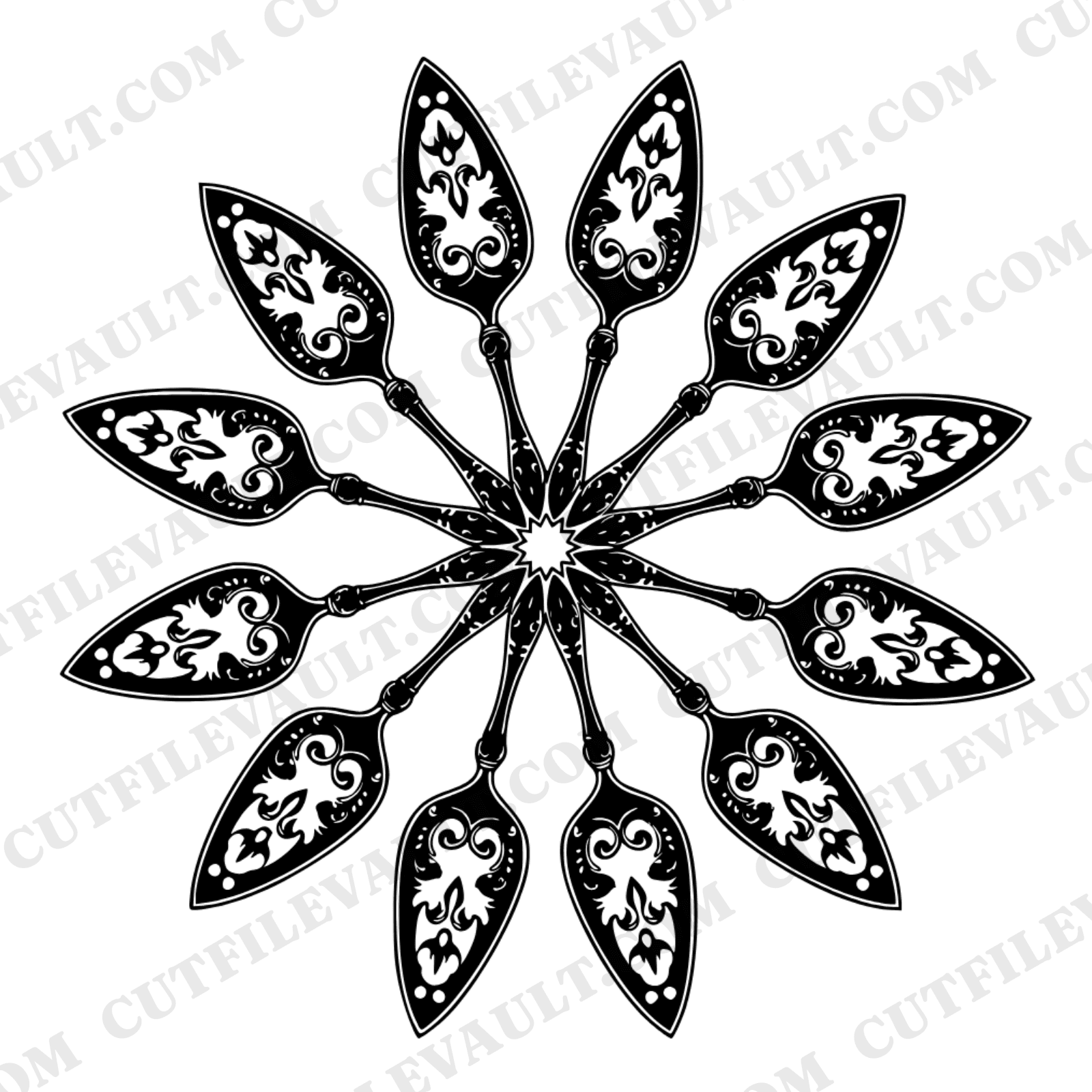 Vintage Cake Server Mandala SVG PNG, Retro 70s Wedding Pinwheel, Bridal Shower Decor Cut File — view 1