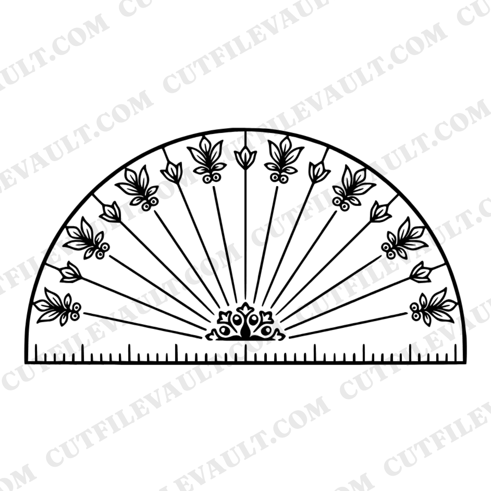 Protractor Sunburst Mandala SVG PNG, Back to School Math Geometry Cut File, Vintage Botanical Design — view 1