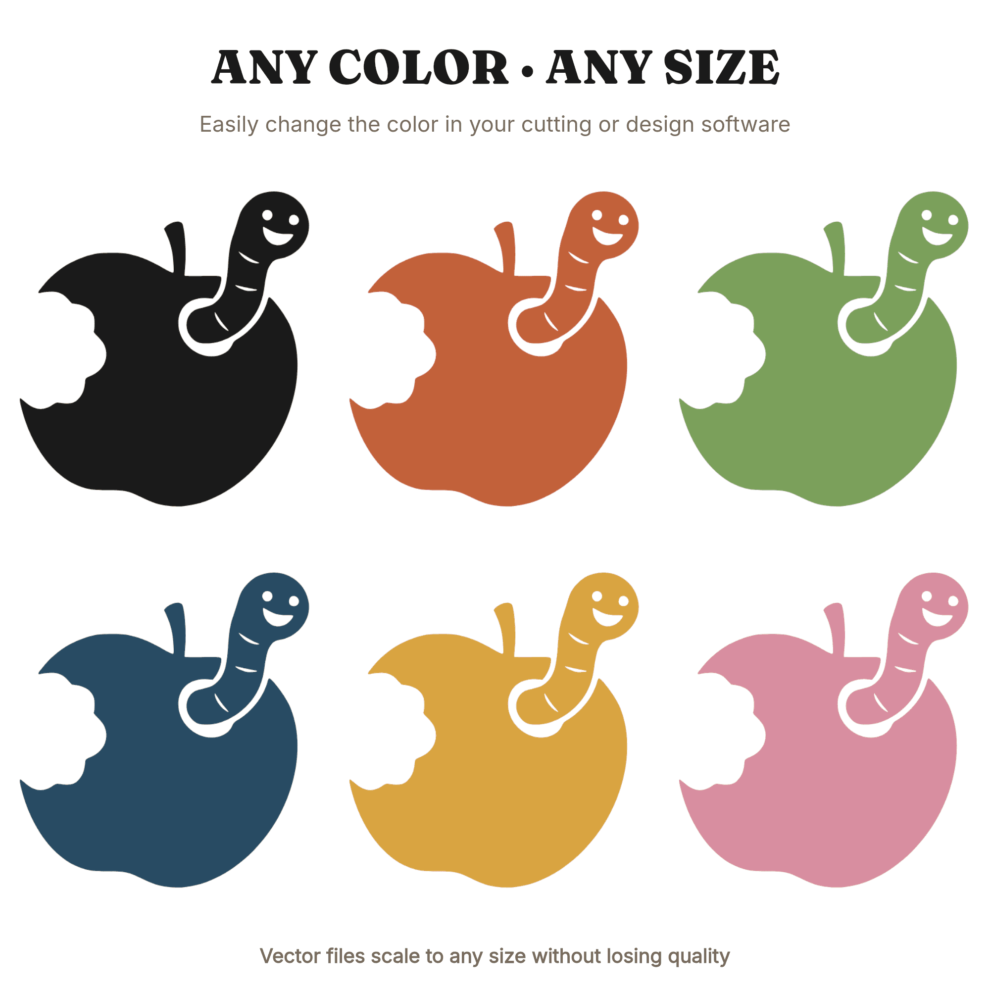 Tilted Apple with Worm SVG PNG, Back to School Apple Cut File, Hand Drawn School Lunch SVG — view 2