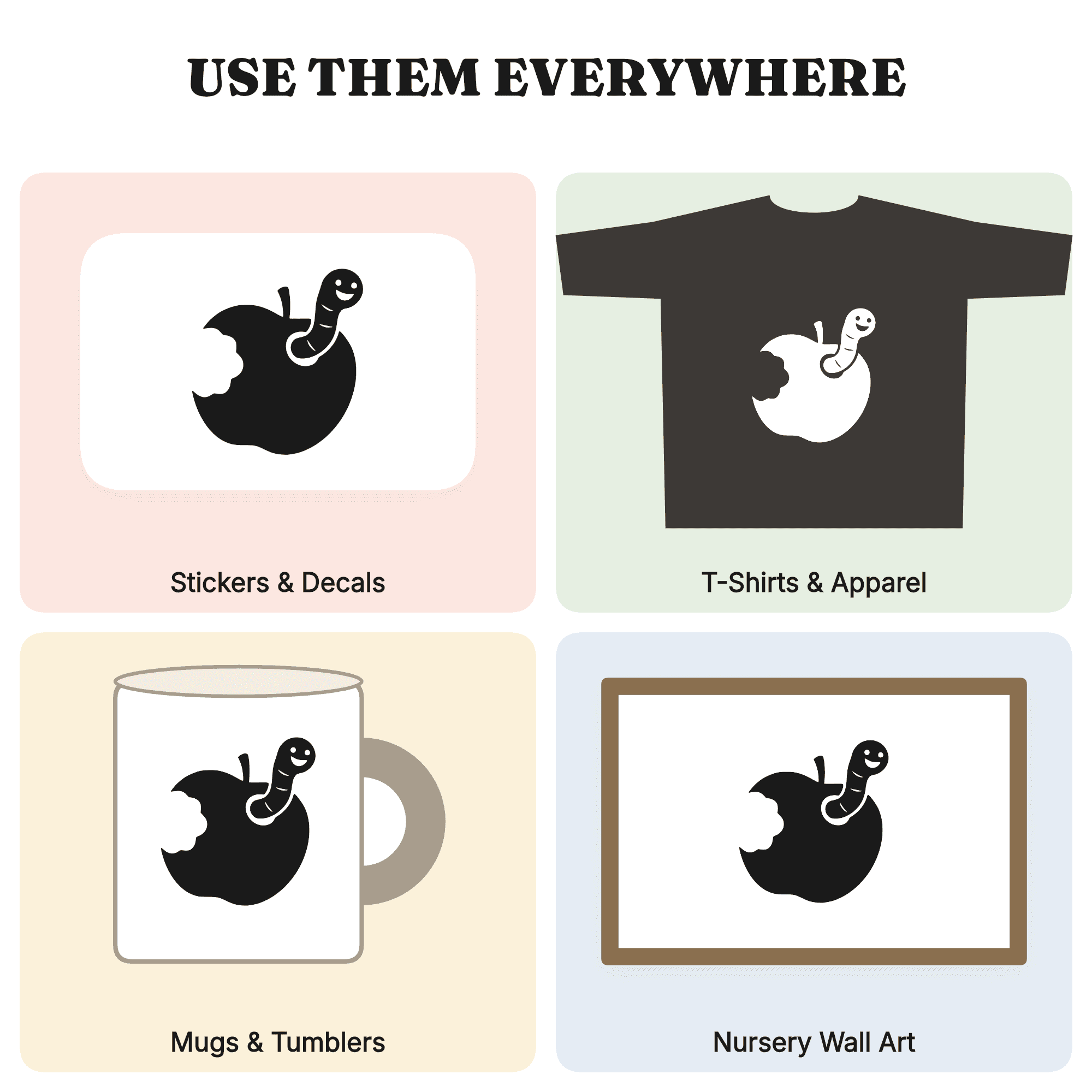 Tilted Apple with Worm SVG PNG, Back to School Apple Cut File, Hand Drawn School Lunch SVG — view 3