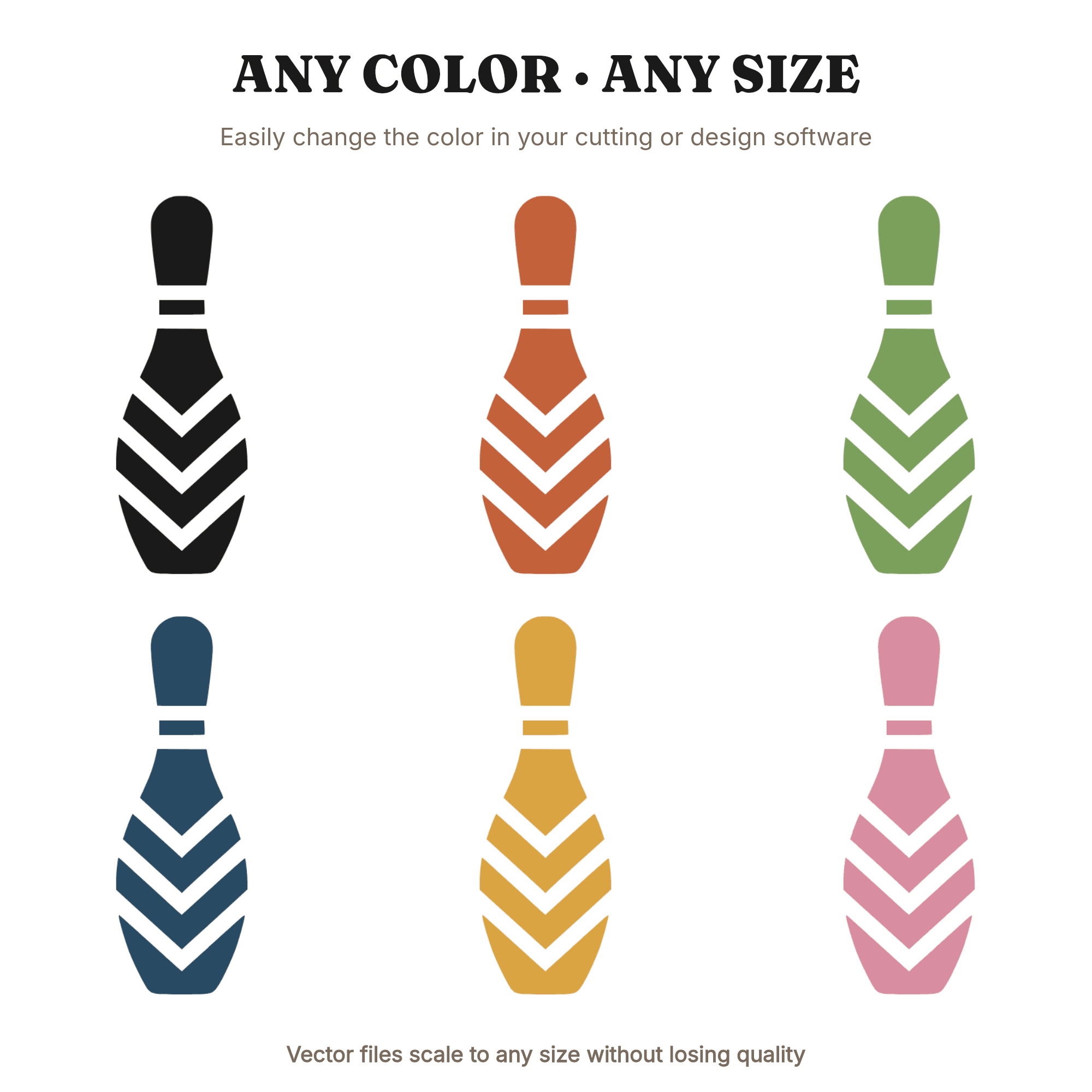 Vintage Bowling Pin SVG PNG Art Deco Chevron Silhouette Cut File Father's Day Retro Bowl Gift — view 2