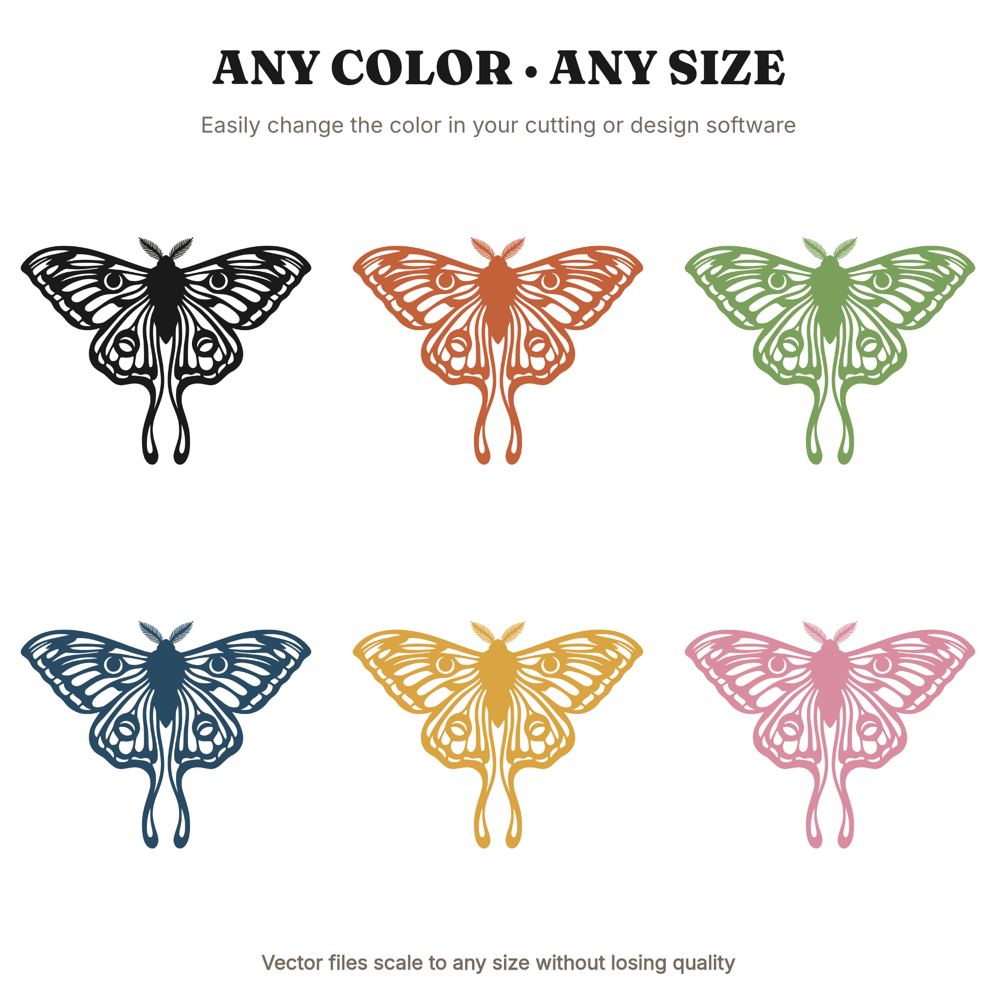 Celestial Luna Moth SVG PNG, Summer Solstice Retro 70s Wave Silhouette Cut File Cottagecore — view 2