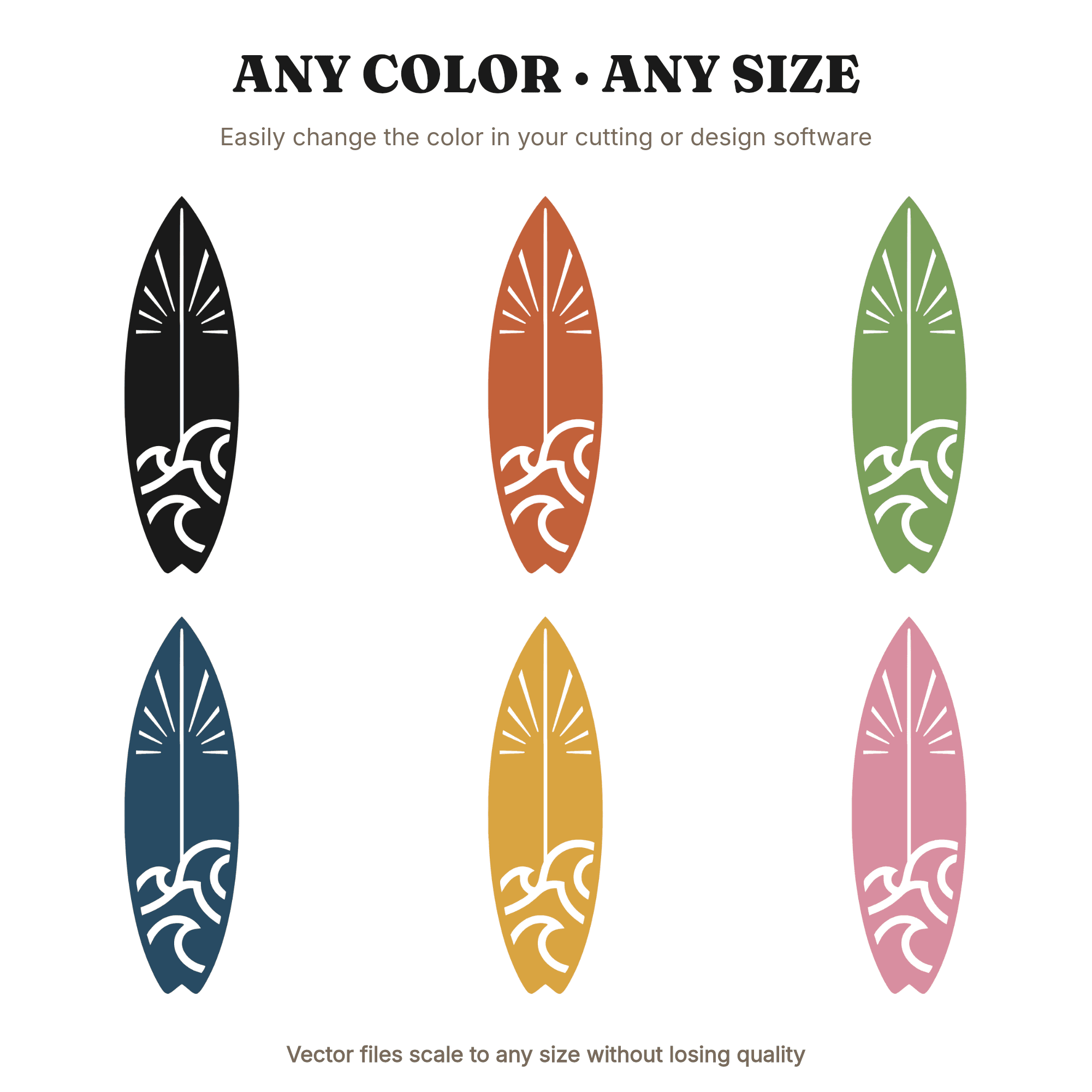 Vertical Surfboard SVG PNG, Beach Wave Sun Cutout, Coastal Decor Cut File, Summer Surf Design — view 2