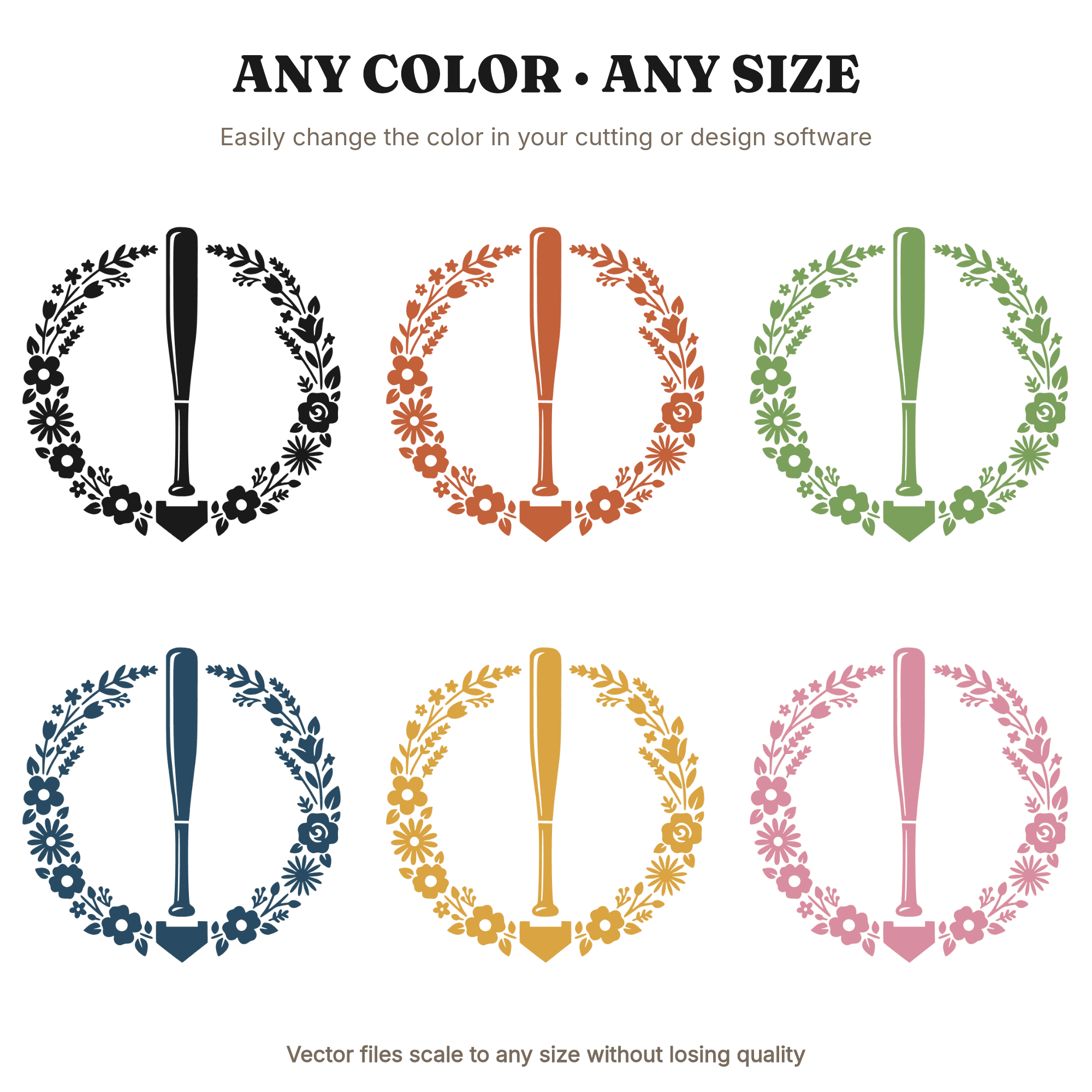 Vintage Baseball Bat SVG PNG, Floral Wreath Home Plate Cut File, Cottagecore Father's Day Design — view 2