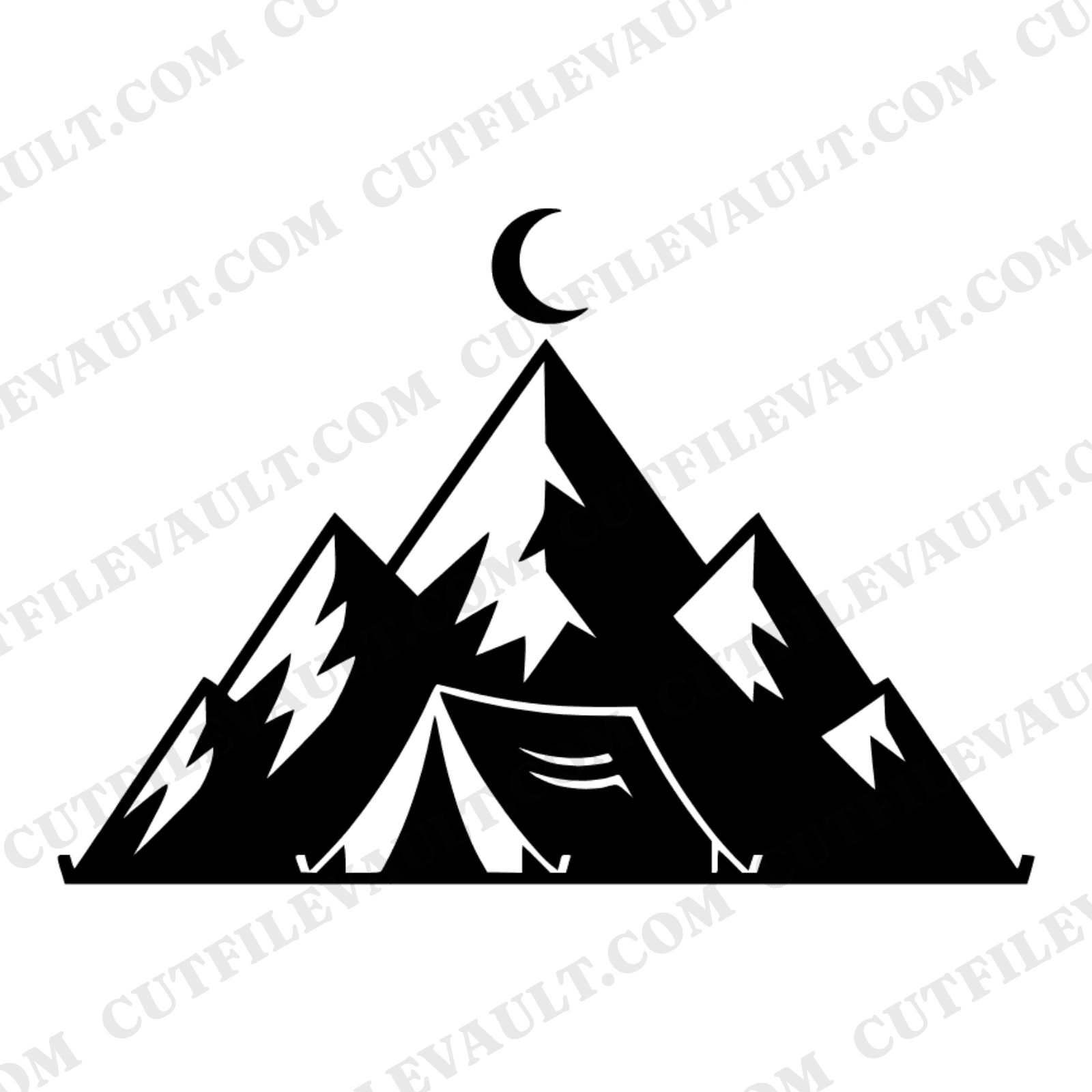 Art Deco Camping Tent SVG PNG Mountain Moon Silhouette Cut File for Father's Day Outdoor Adventure — view 1