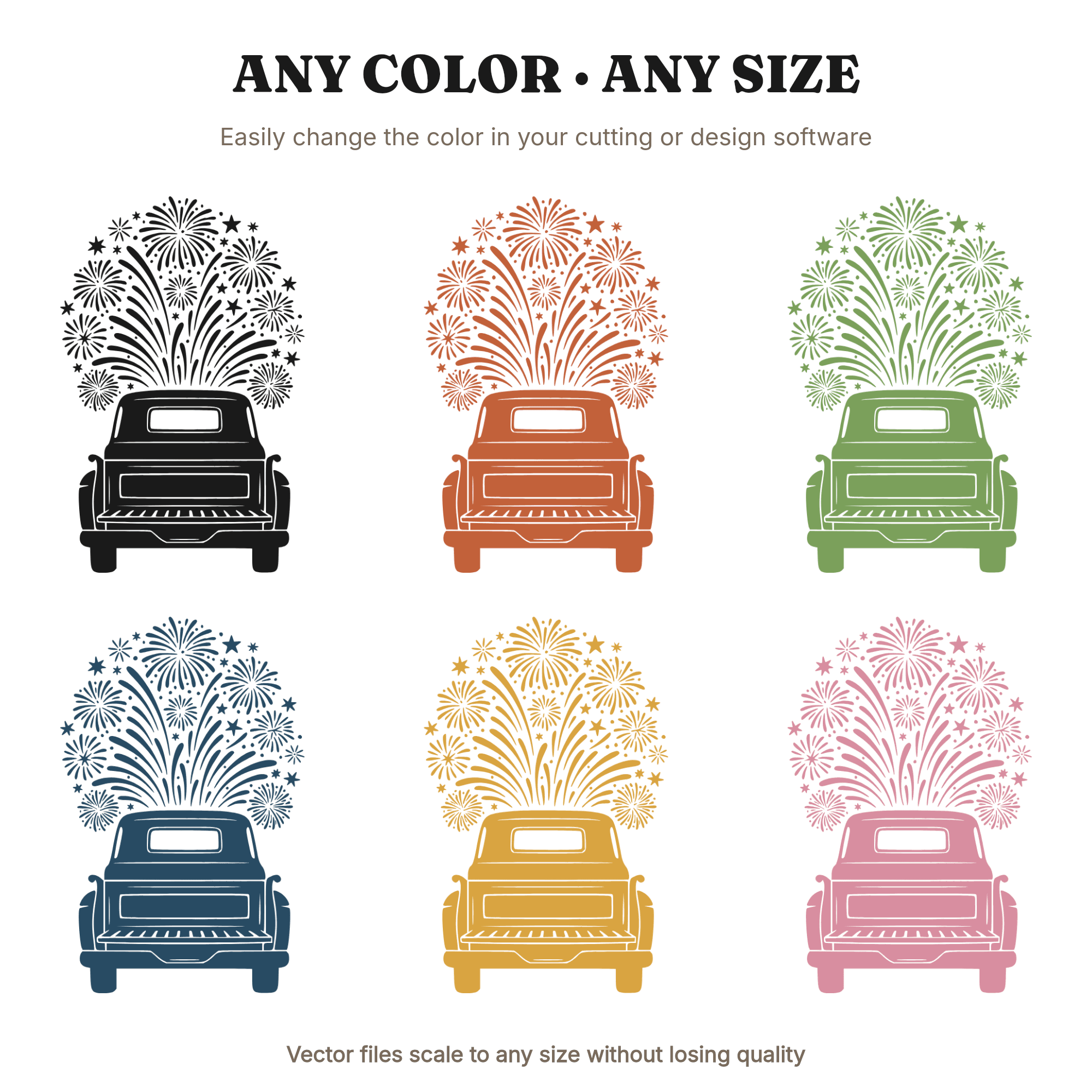 Vintage Pickup Truck Tailgate Fireworks SVG PNG, Boho Americana Fourth of July Cut File Design — view 2