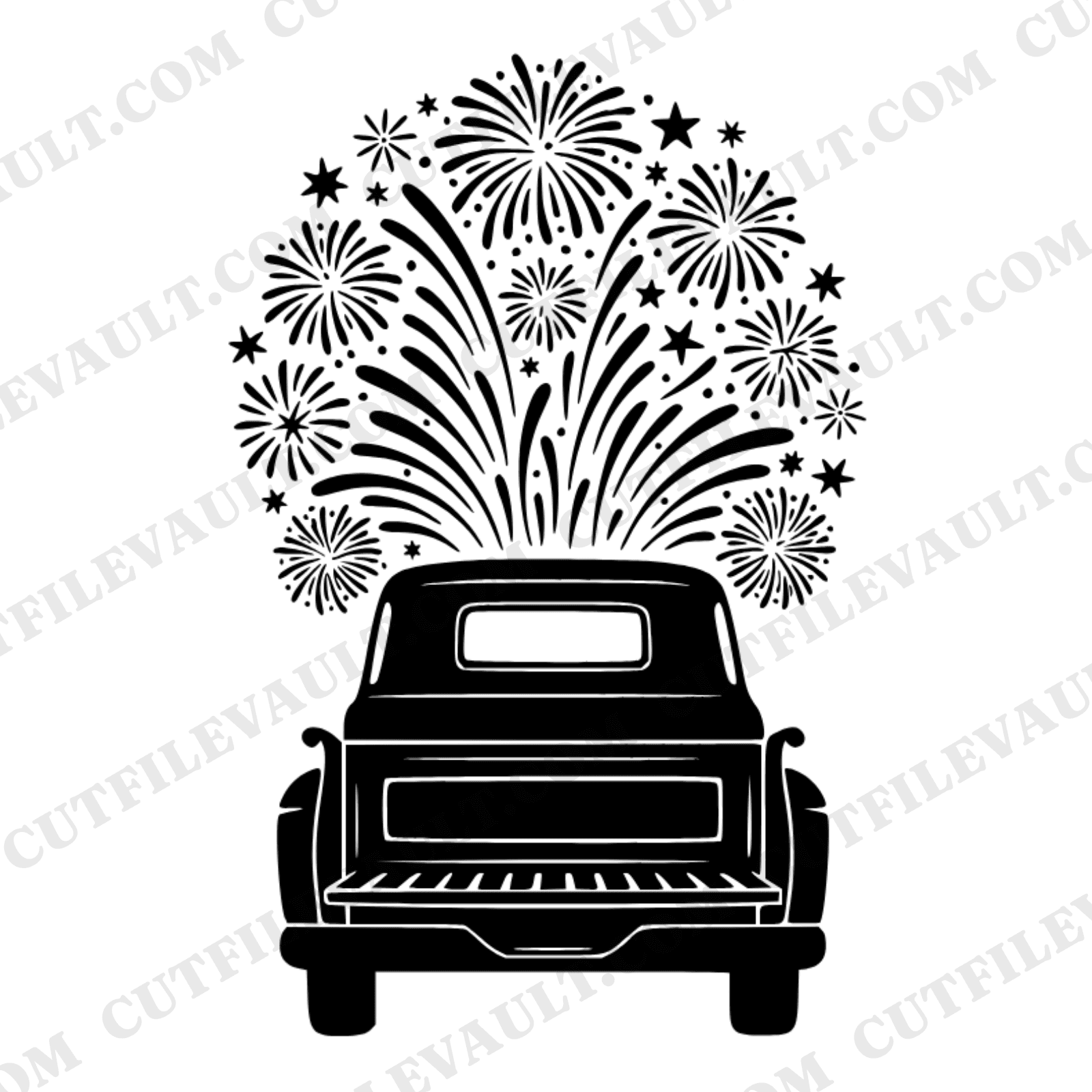 Vintage Pickup Truck Tailgate Fireworks SVG PNG, Boho Americana Fourth of July Cut File Design — view 1