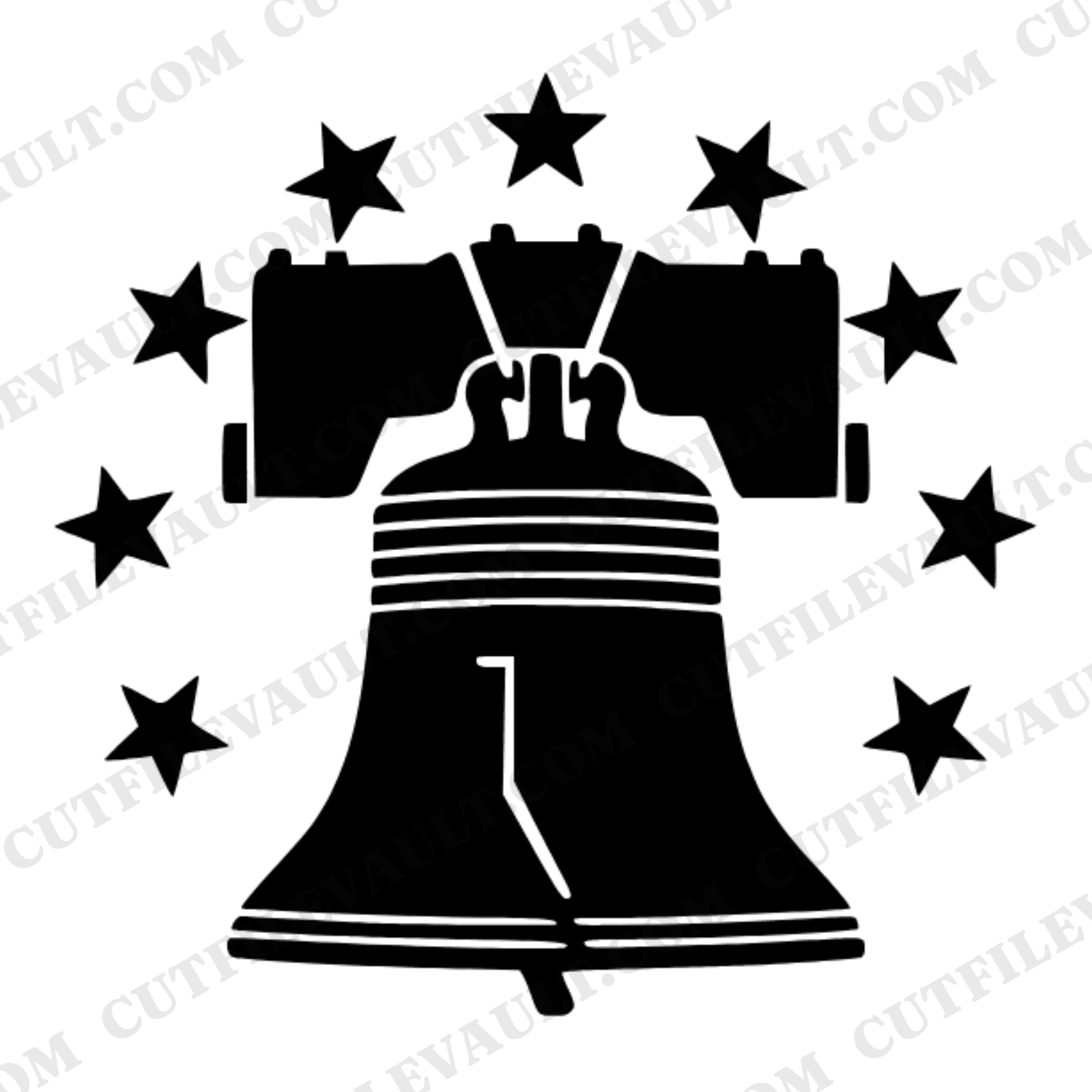 Liberty Bell SVG PNG, Patriotic Tattoo Flash Star Halo Cut File, Fourth of July Cricut Design — view 1