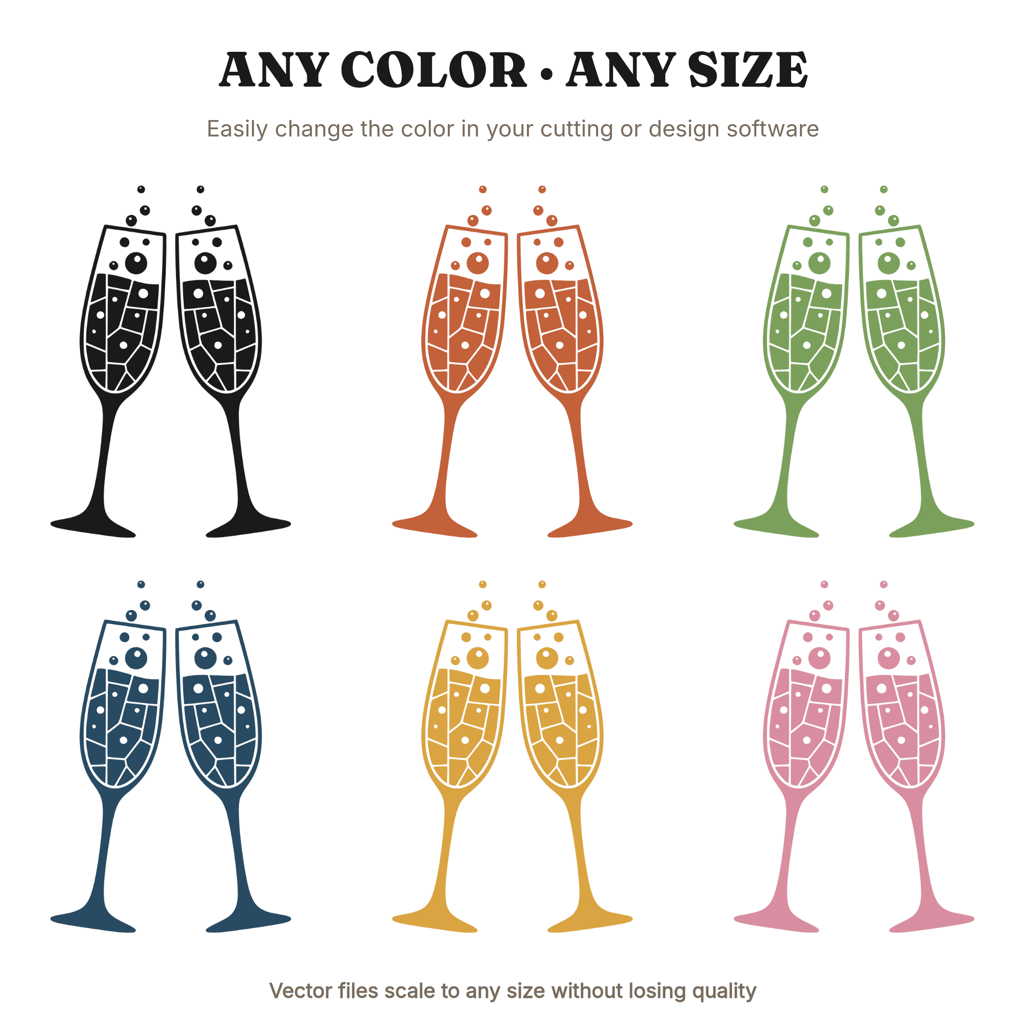 Celestial Champagne Toast SVG PNG, Stained Glass Wedding Flutes Cut File, Mystical Celebration Design — view 2