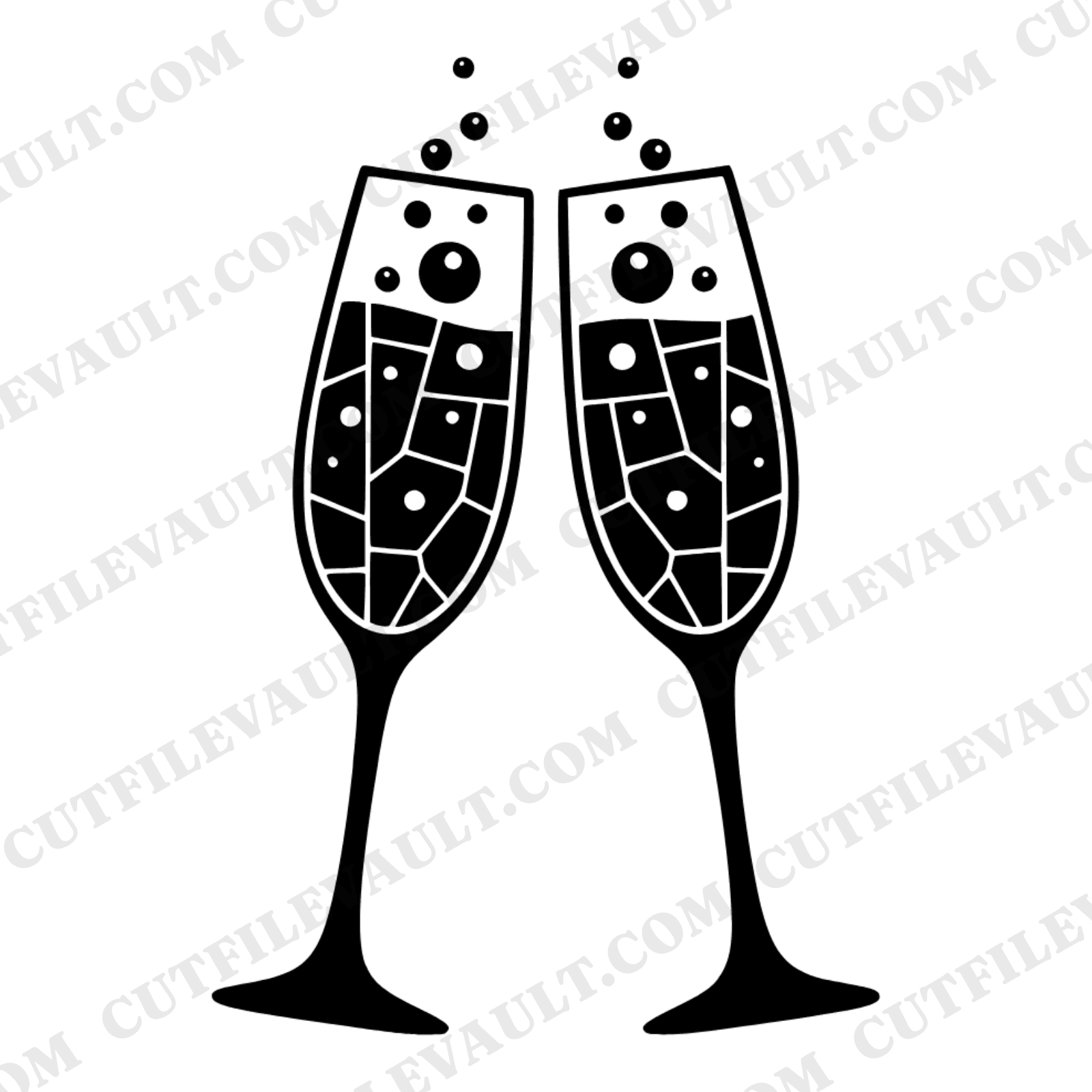 Celestial Champagne Toast SVG PNG, Stained Glass Wedding Flutes Cut File, Mystical Celebration Design — view 1