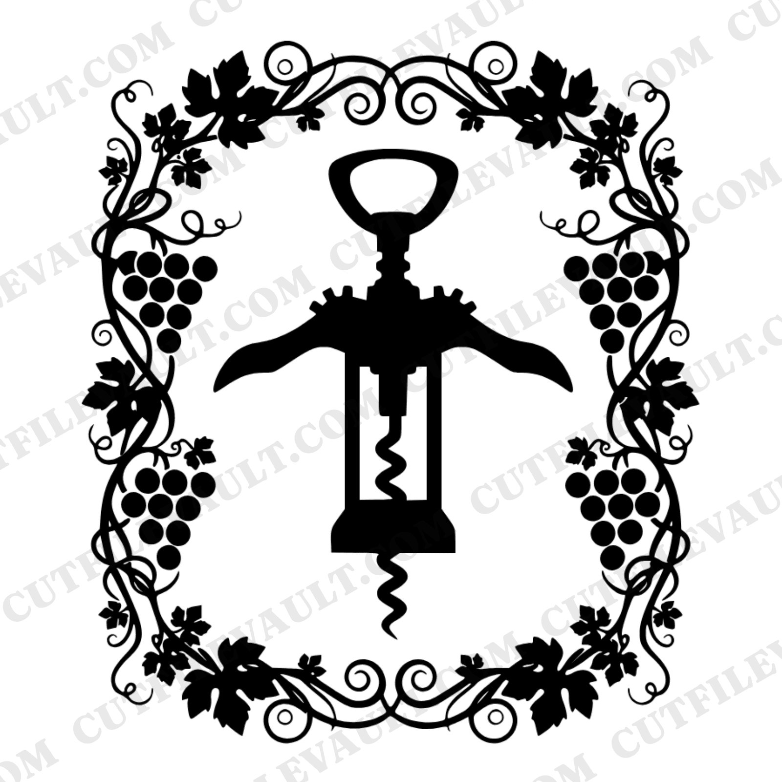 Vintage Corkscrew SVG PNG, Wine Monogram Frame with Grape Vine, Father's Day Gift Cut File — view 1